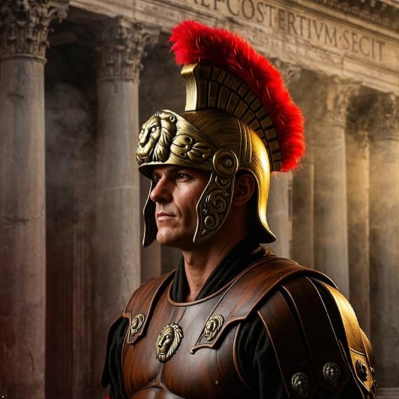 Roman Helmet with Red Feather Plume, Greek Costume Helmets, Legion Helmet, Gold Warrior