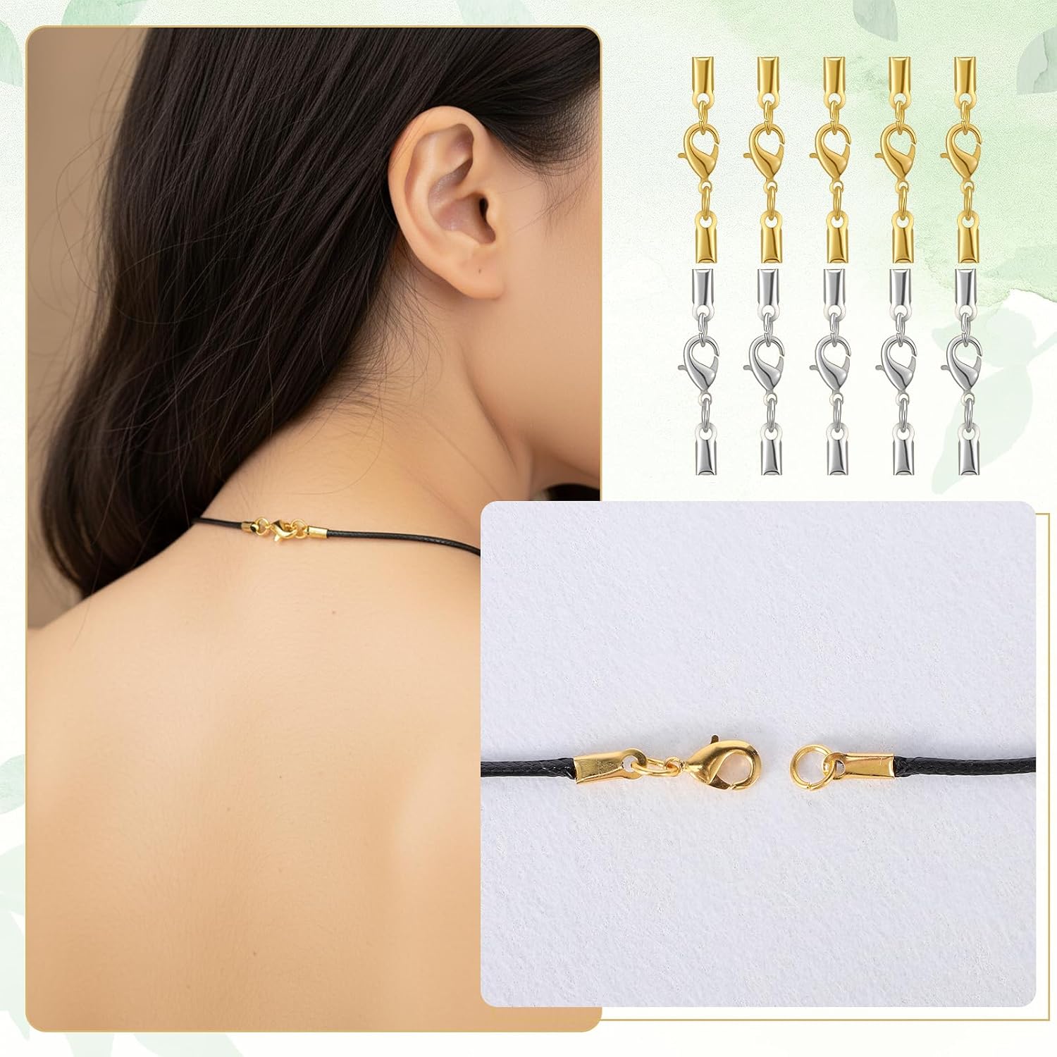 30PCS Cord End Caps with Lobster Claw Clasps, 4mm Cord Ends Caps for Jewelry Making, Firmly Fixed Necklace Clasps and Closures for DIY Leather Necklace Bracelet Jewelry Making - Image 7