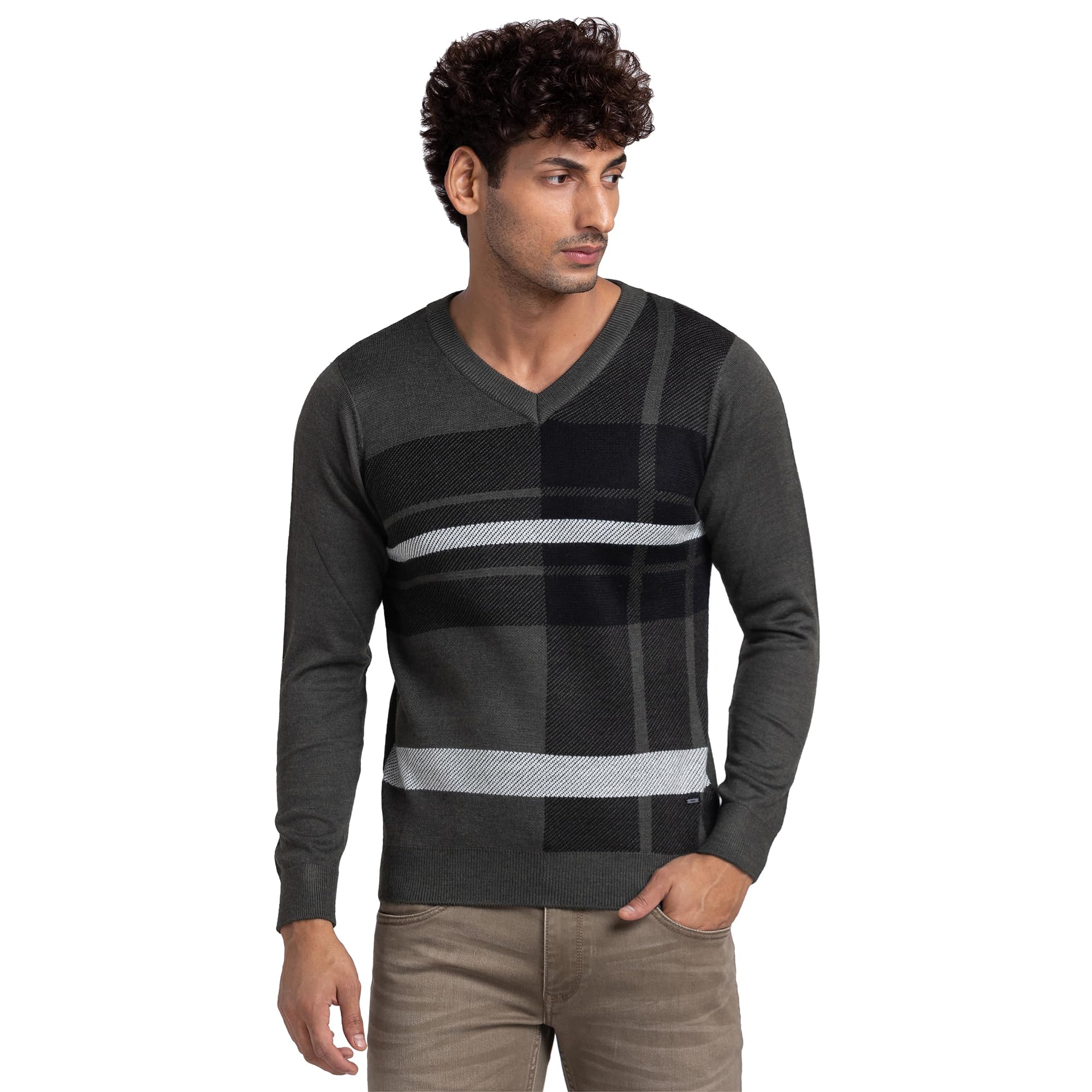 parx Men Regular Fit Intarsia Pattern Pure Acrylic Full Sleeve V Neck Casual Sweater-picture-17