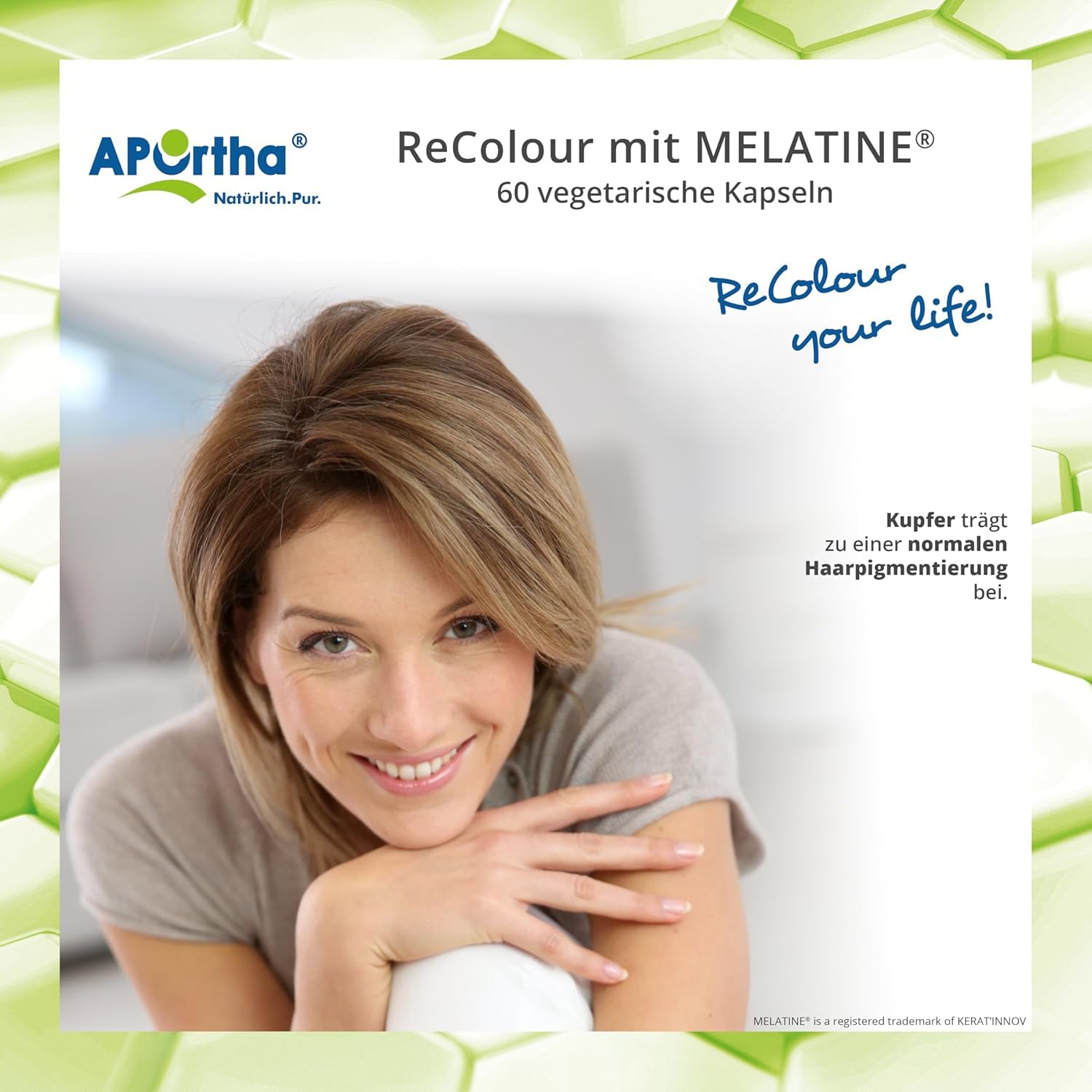 APOrtha® ReColour mit hochwertigem Melatine® Melanin I 60 vegetarische Kapseln mit Melanin gegen graue Haare I schrittweise Re-Pigmentierung von weißem und ergrautem Haar I Anti graue Haare Männer