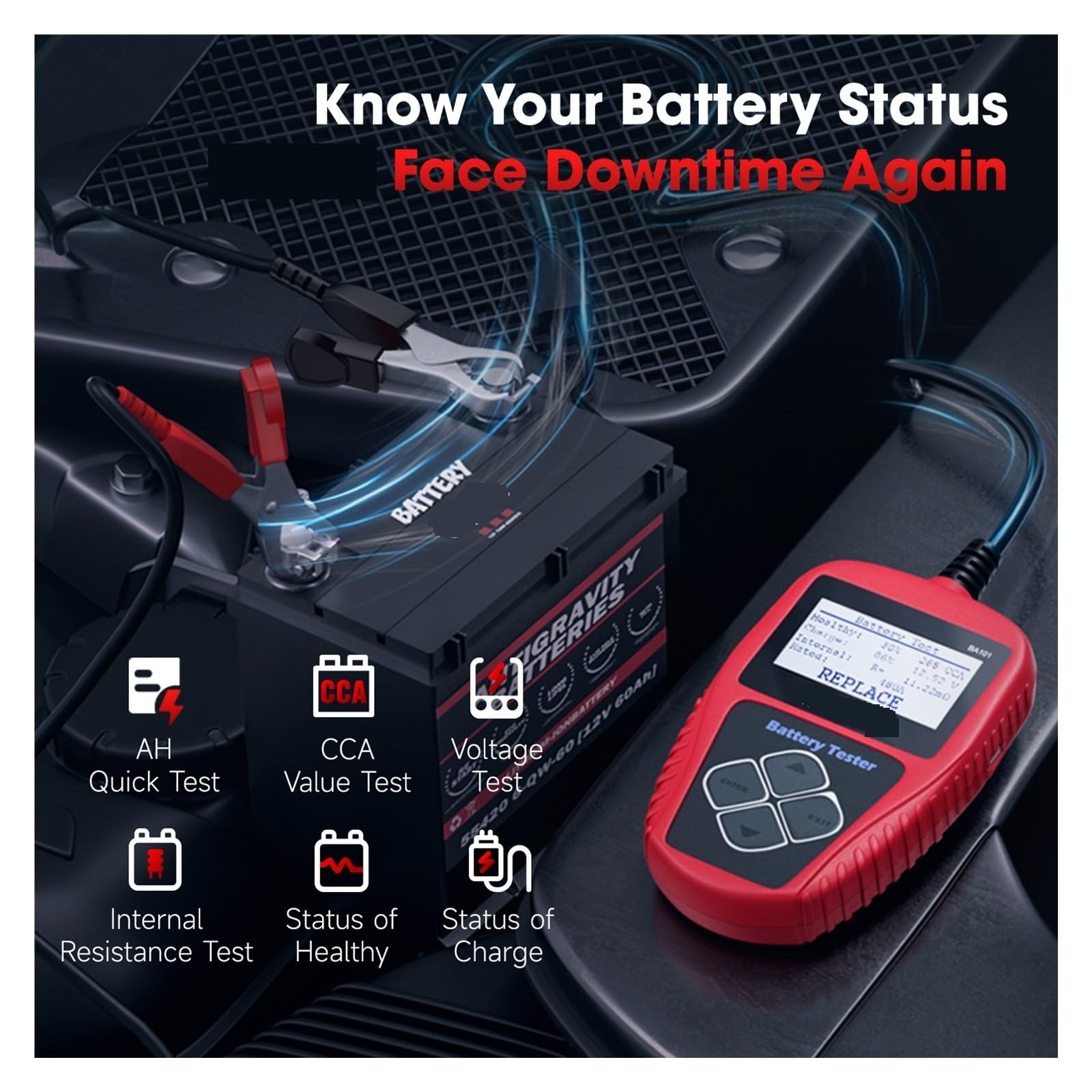 Monitor De BateríA Probador De Batería Coche 12 V, Medidor Digital Alternador Automotriz, Herramienta Diagnóstico, Capacidad Carga 100-2000 CCA Diversas Aplicaciones