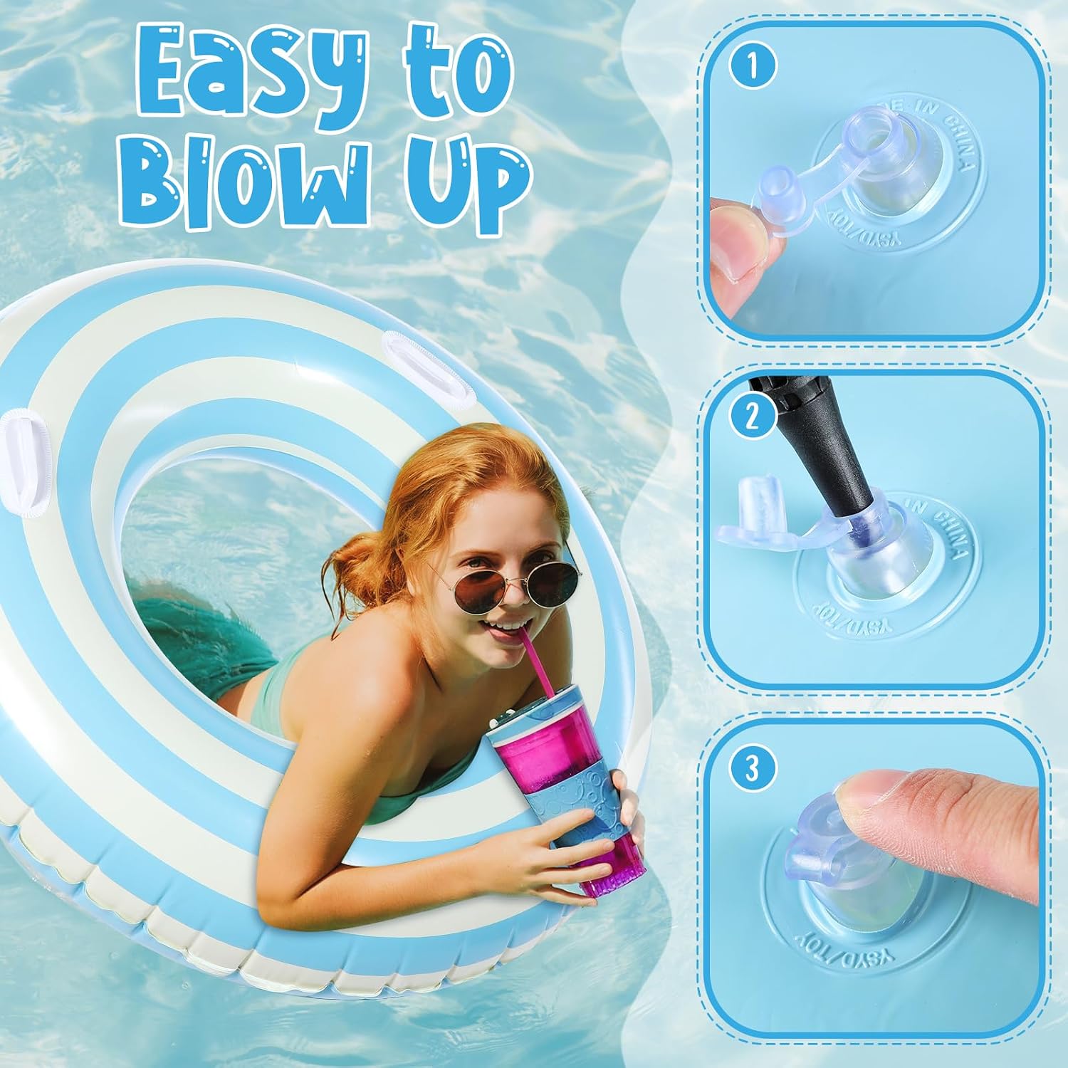 Gemscream 2 Pcs Large Adult Size Pool Ring Floats Swim Ring with Handles 47. 24 Inch Inflatable Swimming Pool Floats Tubes for Adults Teens for Beach Summer Lounger Party