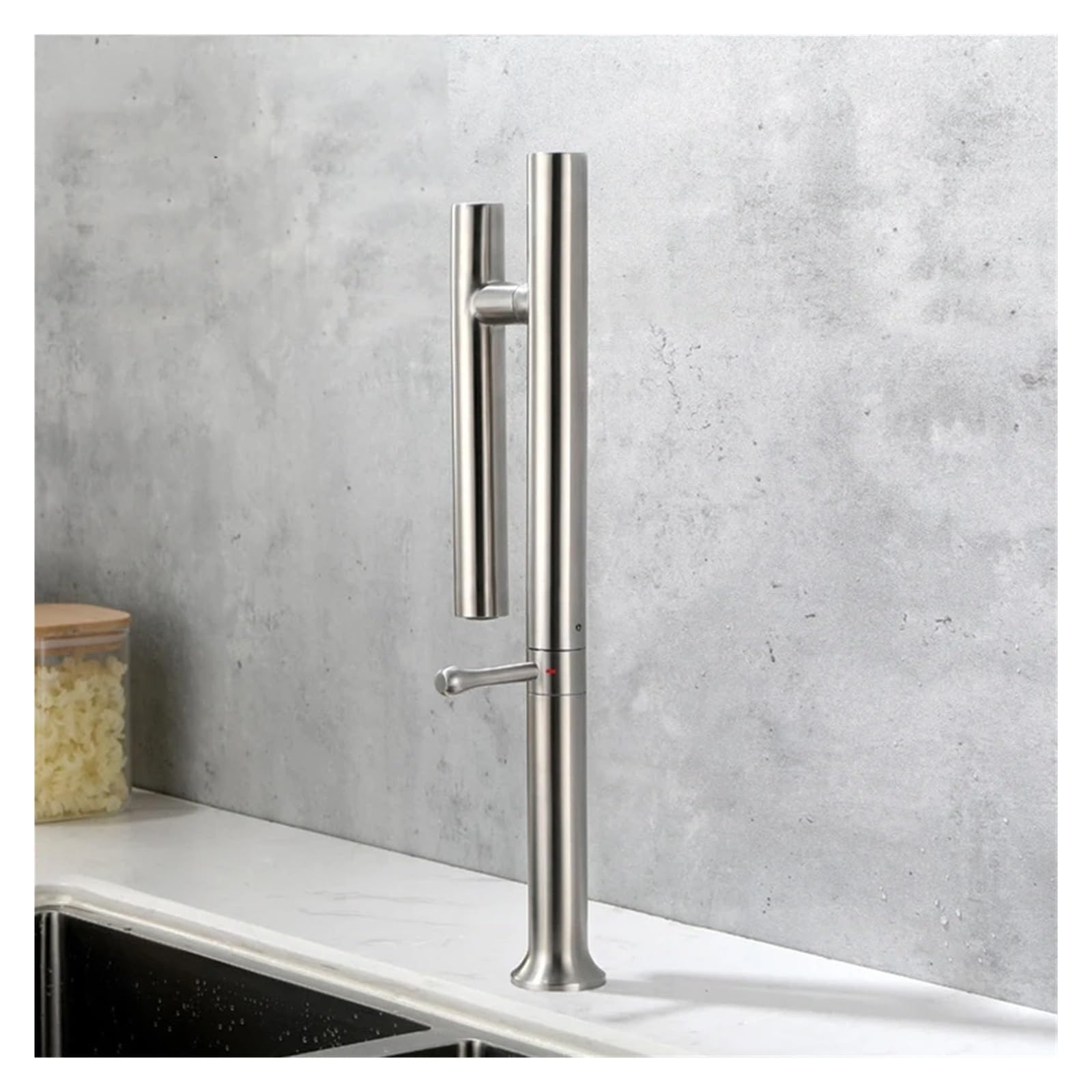 Küchenarmatur aus gebürstetem Nickel, Edelstahl, 360° drehbar, Einhebelmischer für die Montage auf Waschtischplatten, Kalt- und Warmwasseranschluss