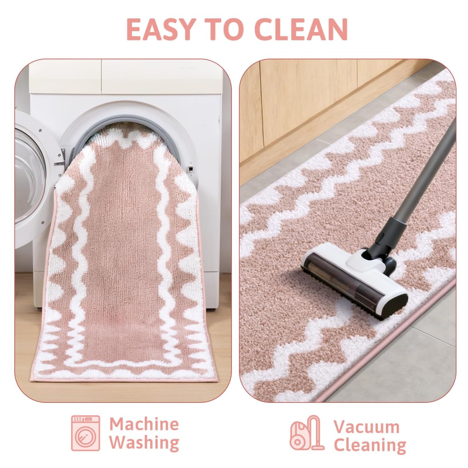 Set di 3 tappeti da bagno con bordo ondulato, antiscivolo, assorbente, in microfibra, tappetino da bagno a forma di U, morbido e lavabile, per vasca da bagno (50 x 80 + 38 x 40 + 40 x 120 cm, marrone)