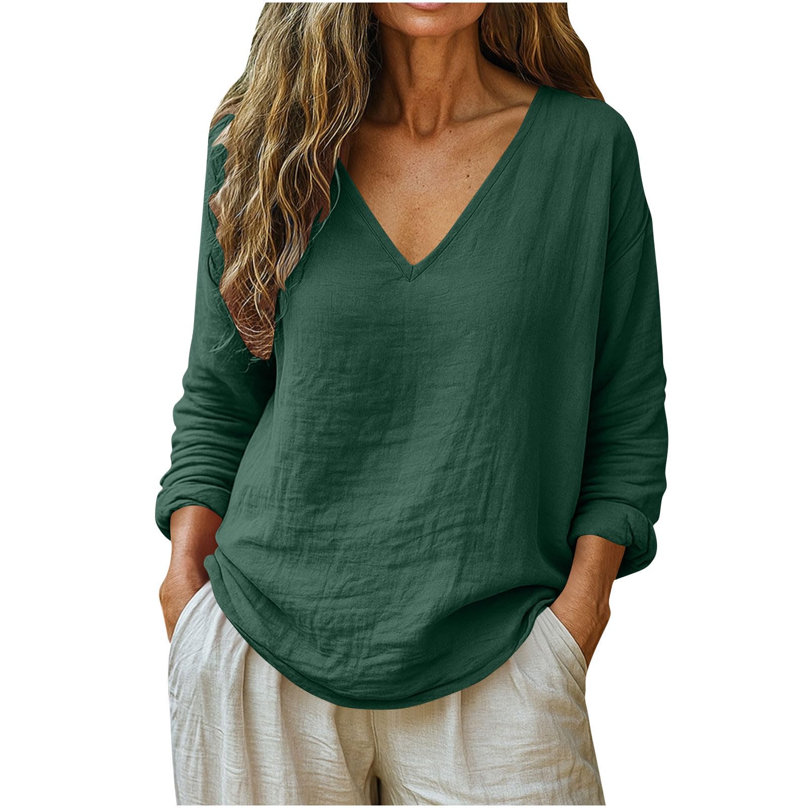 Bluse Damen Langarm Lässiges Hemdbluse Elegant Blusen & Tuniken für Frauen Baumwolle Leinen Leinenhemd Sommer Musselin Bluse Oberteile Langarmshirt Sommerblusen Damen Leicht und Luftig