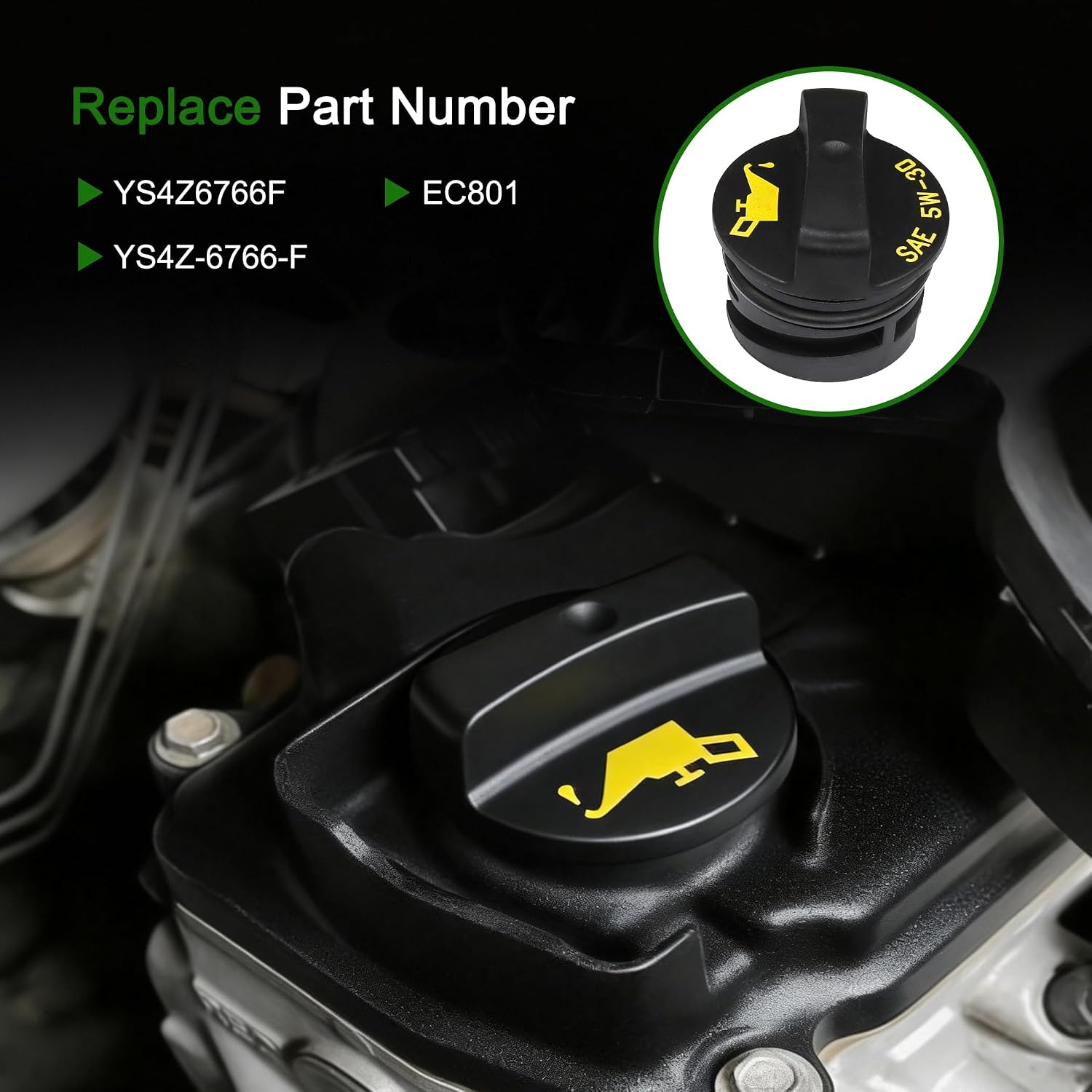 Engine Oil Filler Cap Compatible with Ford Explorer Edge Escape Fusion Focus Focus Taurus Fiesta Mustang Transit # YS4Z6766F YS4Z-6766-F EC801