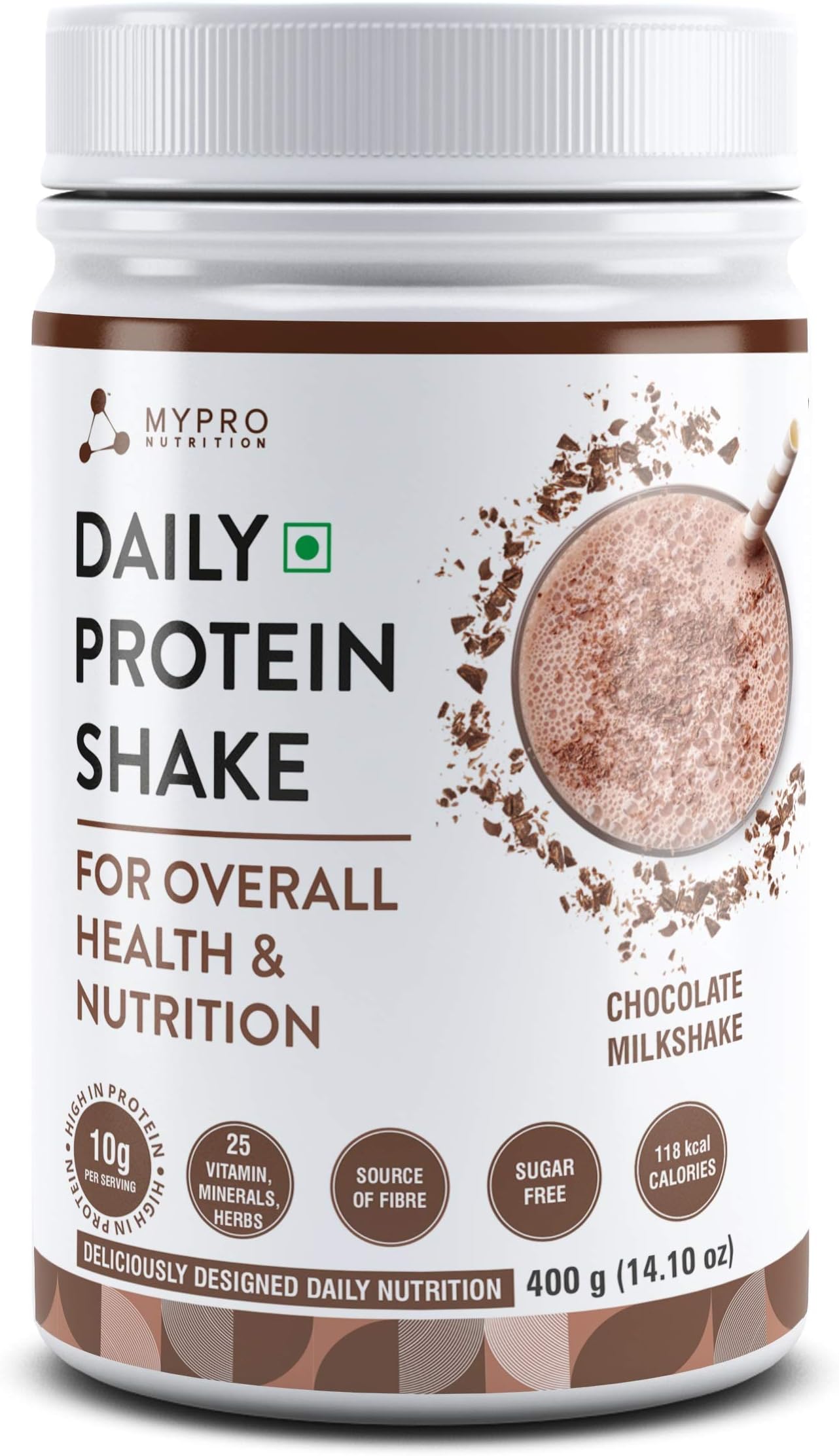 Daily Protein Shake 118 kcal Calories, 25 Vitamin -Serving -40- For Men & Women Chocolate Milk Shake Flavor For 400Gm