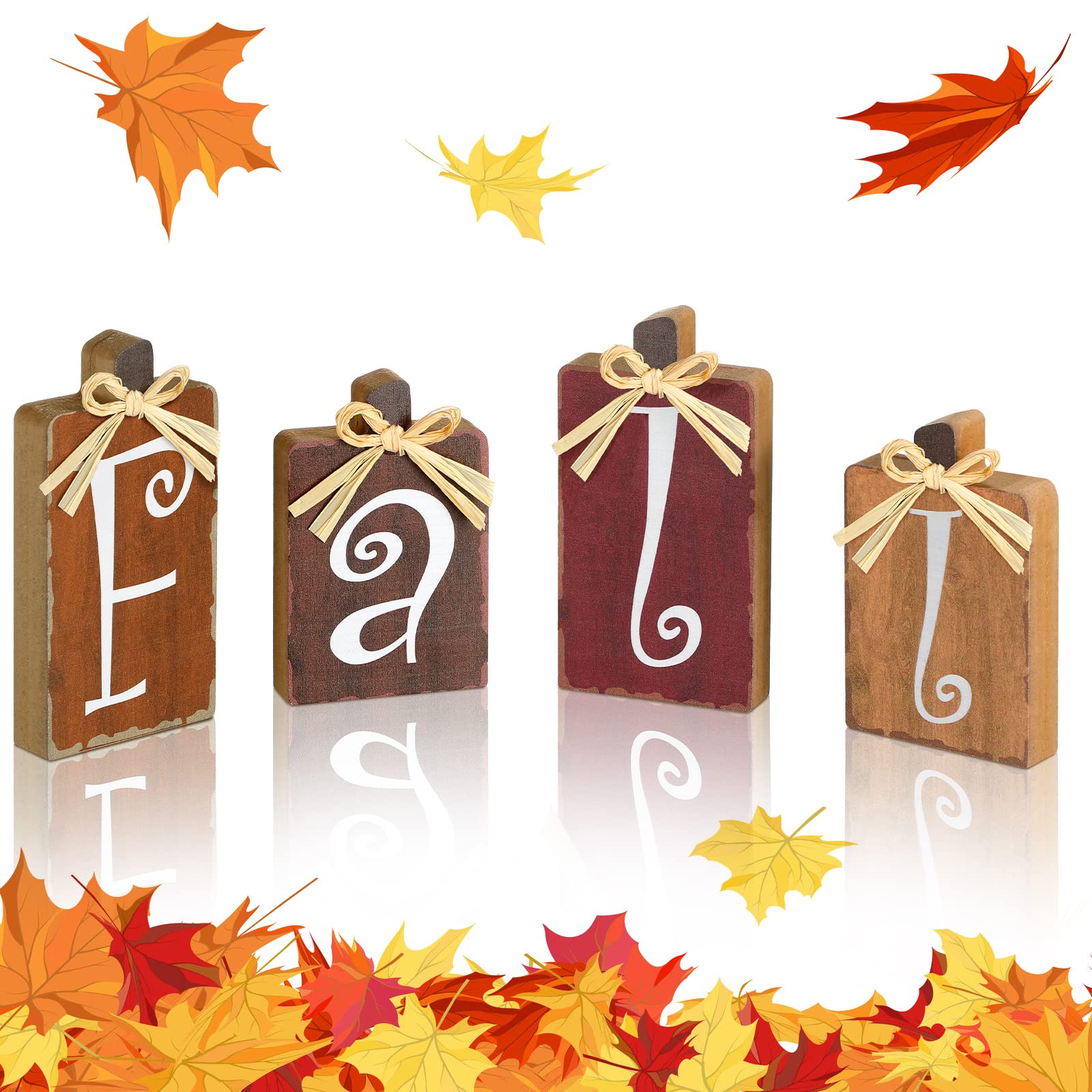 Spiareal 4 Pieces Thanksgiving Wood Fall Sign Pumpkin Fall Tiered Tray Decor Rustic Autumn Mini Pallet Pumpkin Decor Pumpkin Harvest Fall Signs for Thanksgiving Harvest(Brown, Dark, Purple, Yellow)