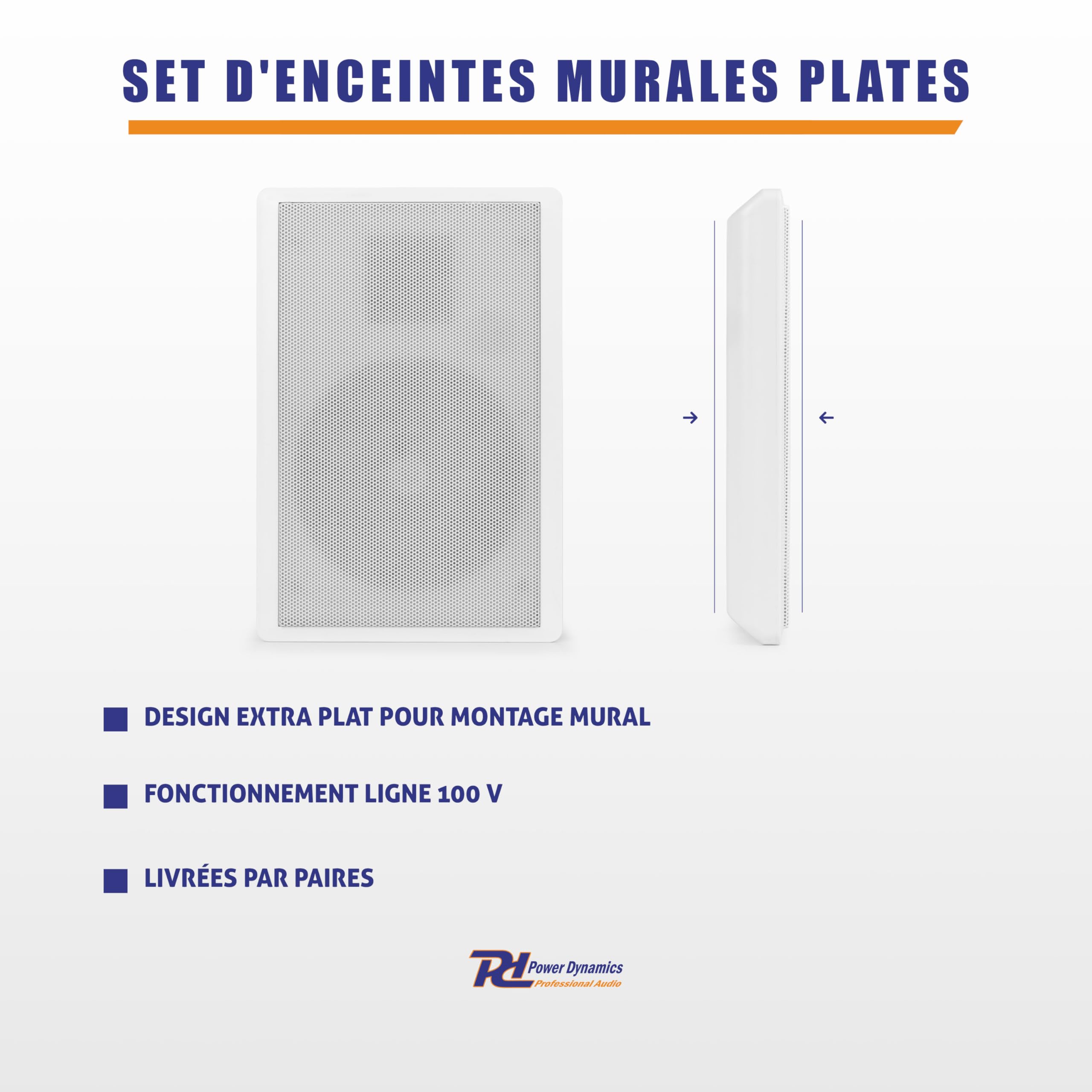 Power Dynamics WSF30W Paire d'Enceintes Murales Plates 100V 2 Voies - Blanc, 10 Watts RMS, Woofer 5,25", Tweeter 1", Idéale pour Magasins, Restaurants, Musées, Couloirs