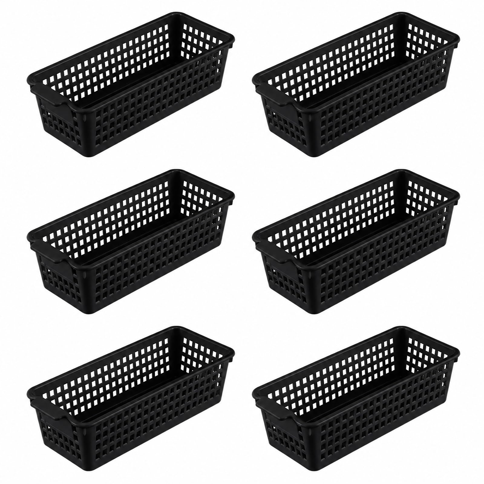 6 Pack Narrow Storage Baskets with Handles, Long Rectangular Storage Boxes