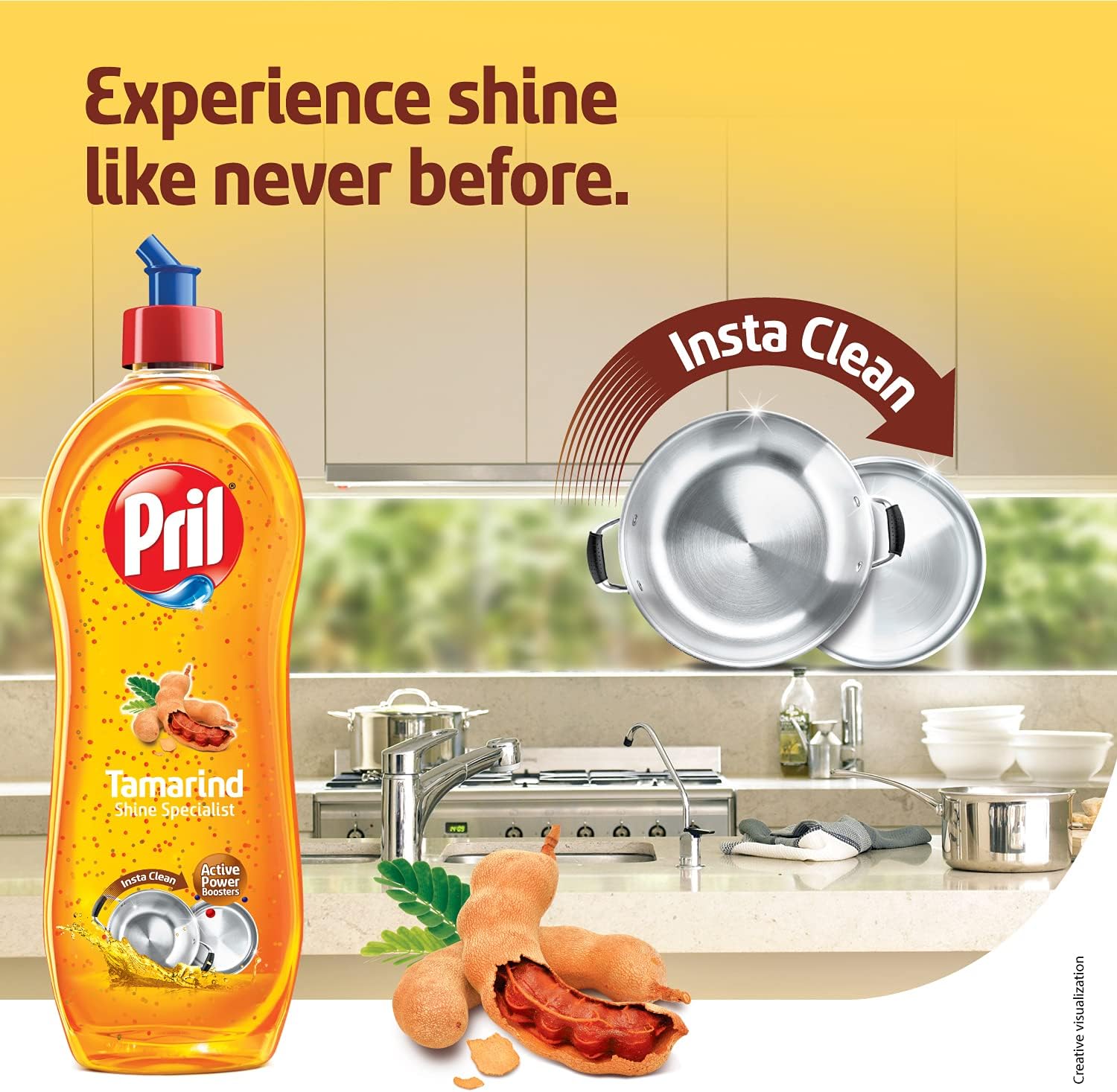Pril Tamarind Liquid Dishwash Gel - 750 ml | Power of Tamarind for Tough Stains | Leave Utensils Sparkling Clean | Insta Clean Technology | Active Power Boosters