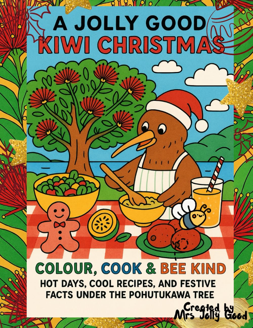 A Jolly Good Kiwi Christmas: Colour, Cook & Bee Kind - Hot Days, Cool Recipes, and Festive Facts under the Pōhutukawa Tree (Mrs Jolly Good Coloring Books)