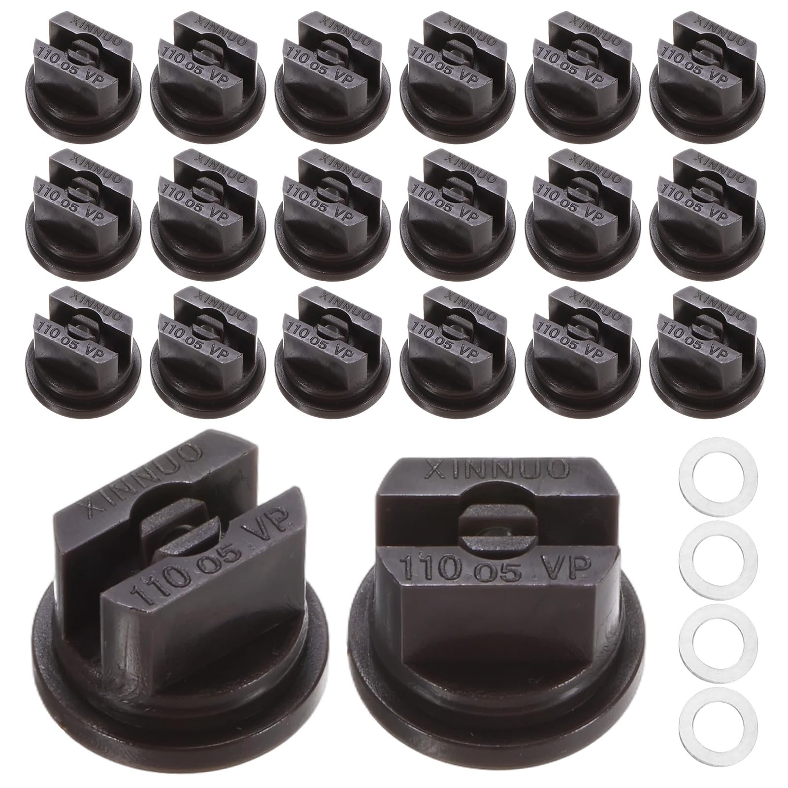 M METERXITY 20-Pack 110 Degree Flat Fan Shaped Spray Nozzles, Plastic 0.5mm Pore Sprayer Nozzle Tips with Plastic Gaskets for Agricultural Irrigation, Replacement of Knapsack Tips [Brown]