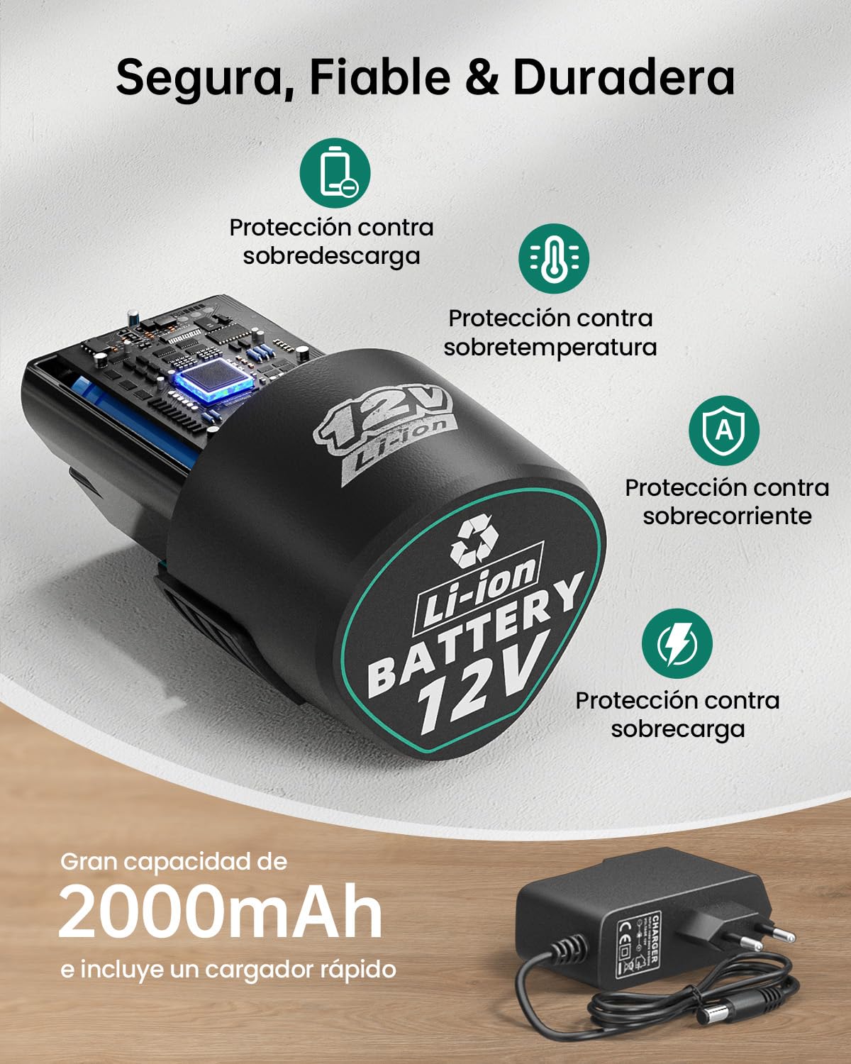 12V Destornillador Electrico, Taladro Atornillador Batería Max 25NM, 98 Accesorios Atornillador Electrico, 25+1 Par, LED Luz, Baterías 2000mAh, Portabrocas 10mm, para Reparación y DIY Green