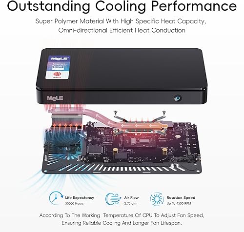 Vista 36 de MeLE Reddot Winner Slim Mini PC Overclock4C N100(hasta 3.4GHz) 8 GB de RAM, 256 GB de almacenamiento, mini computadora de escritorio, pantalla