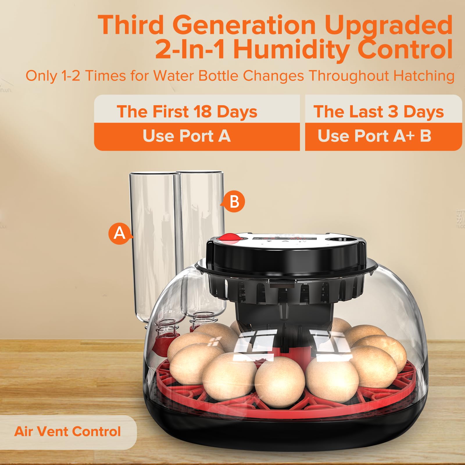 Incubadora Huevos Gallina, Incubadora Automática de 12 Huevos, Volteador Automático de Huevos, Control de Temperatura y Humedad, Visualización de 360° para Huevos de Pollo, Pato y Codorniz
