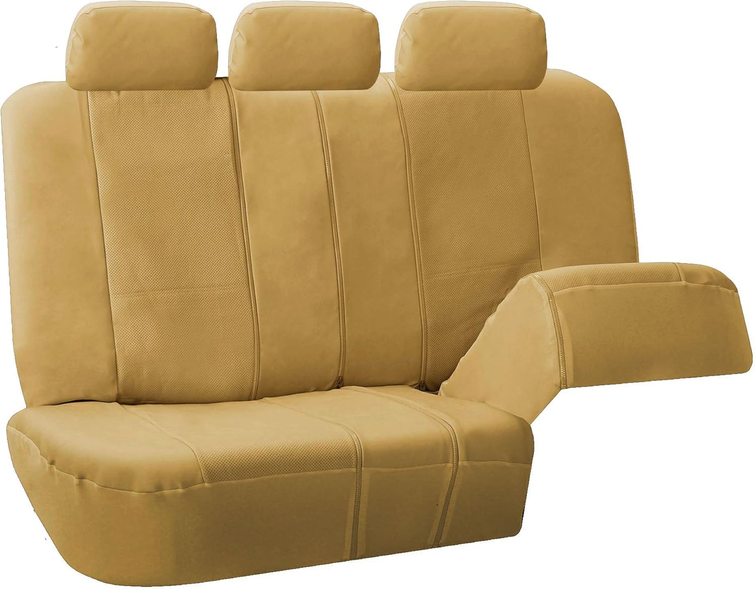 FH Group Car Seat Cover for Back Seat PU Leather - Universal Fit, Rear Beige Seat Covers for Cars with Rear Split Bench, Car Seat Protector for Dogs, Car Interior Accessories for SUV, Sedan, Van