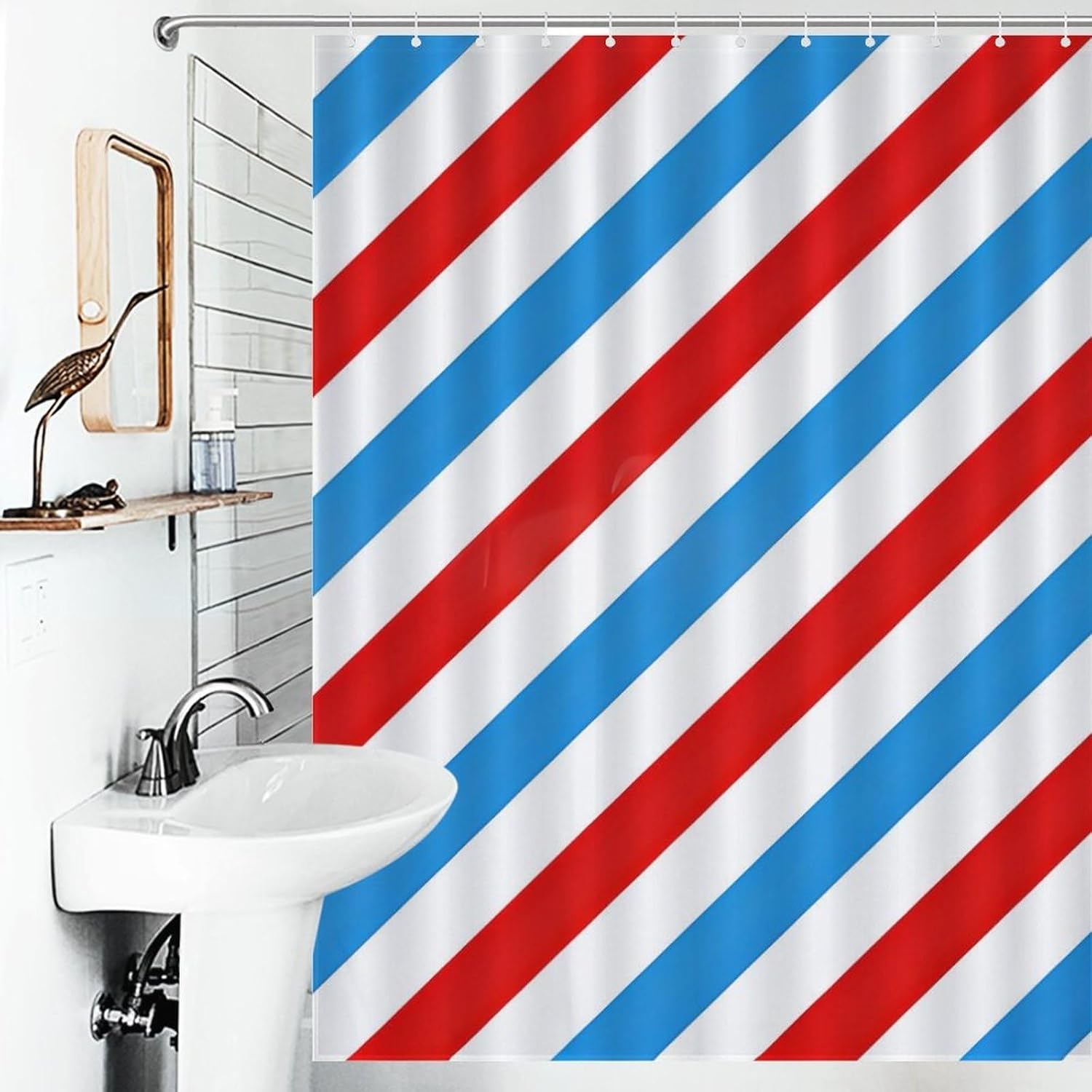 Barber Lines Bath Curtain Waterproof Shower Curtains with Hooks for Bathroom Showers and Bathtubs