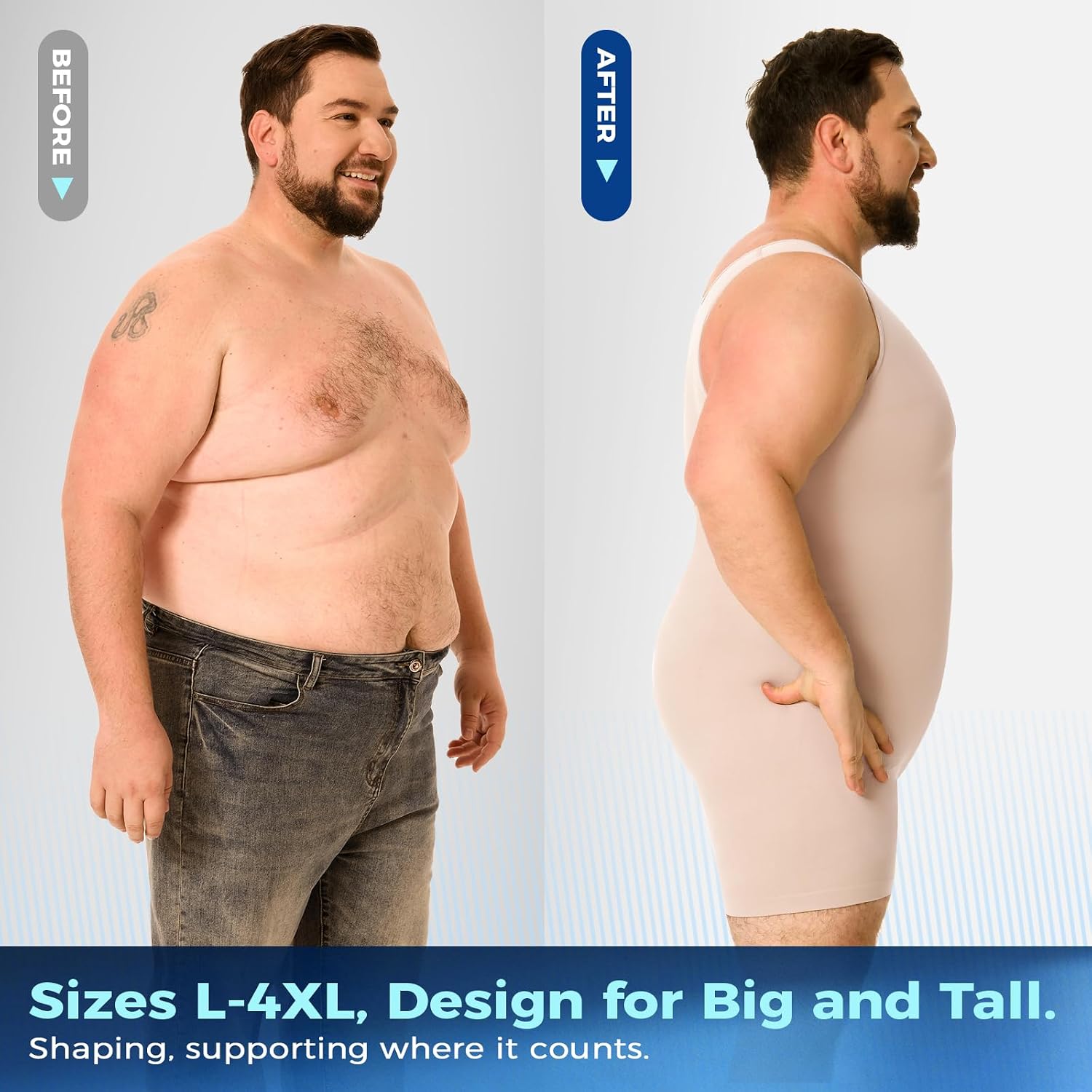 Plus Size Mens Full Body Shaper Tummy Control Shapewear Slimming Compression Sleeveless Bodysuit for Big &Tall
