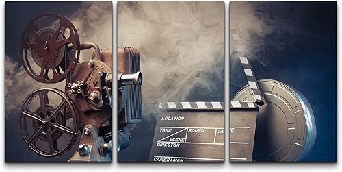 wall26 Lienzo impreso para pared, diseño retro vintage, cámara de película de Hollywood con humo, fotografía cultural americana, arte moderno,