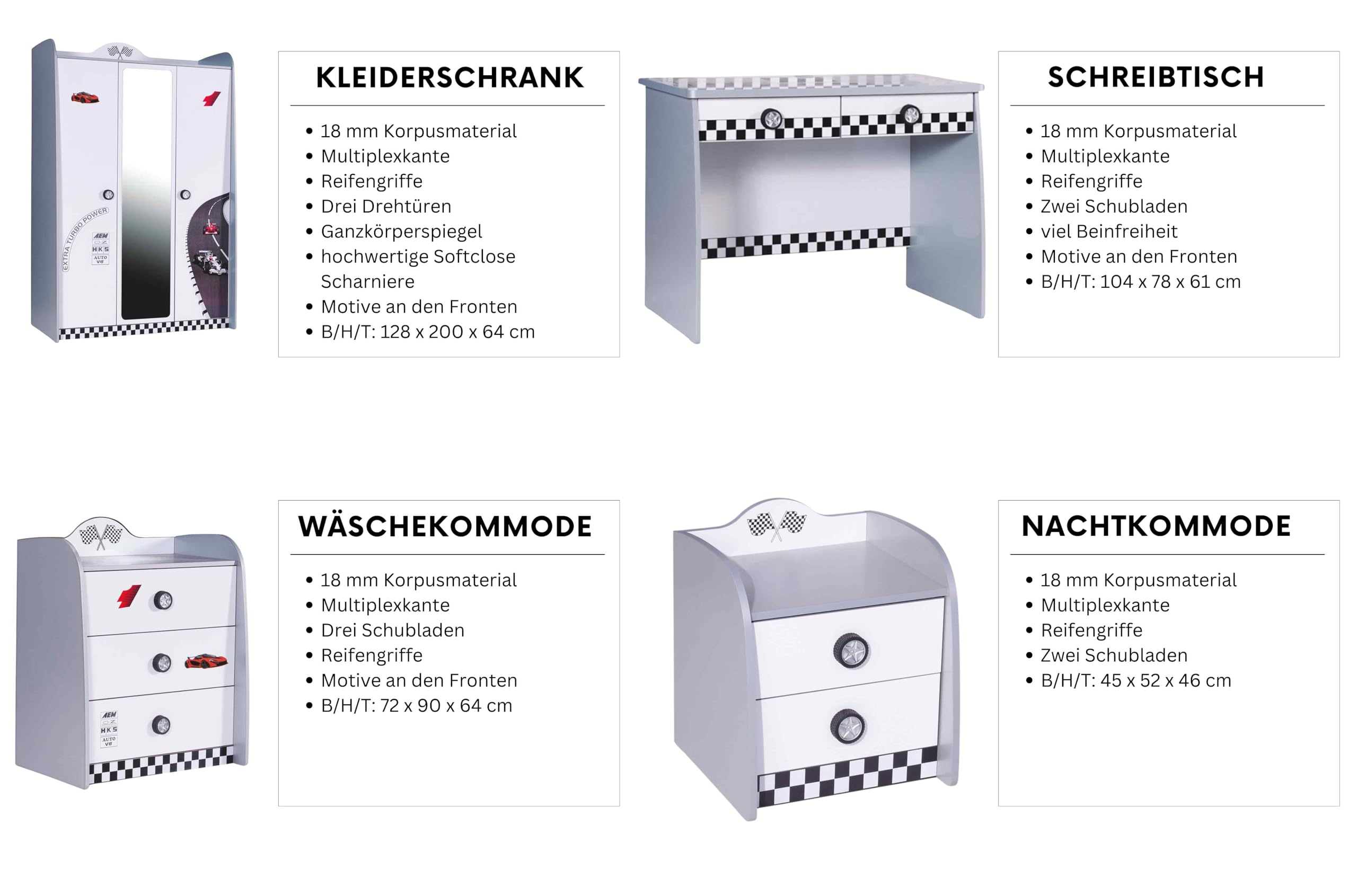 Kinderzimmer Komplett Set Jugendzimmer Kindermöbel 5 teilig mit Autobett Police (ohne Matratze)