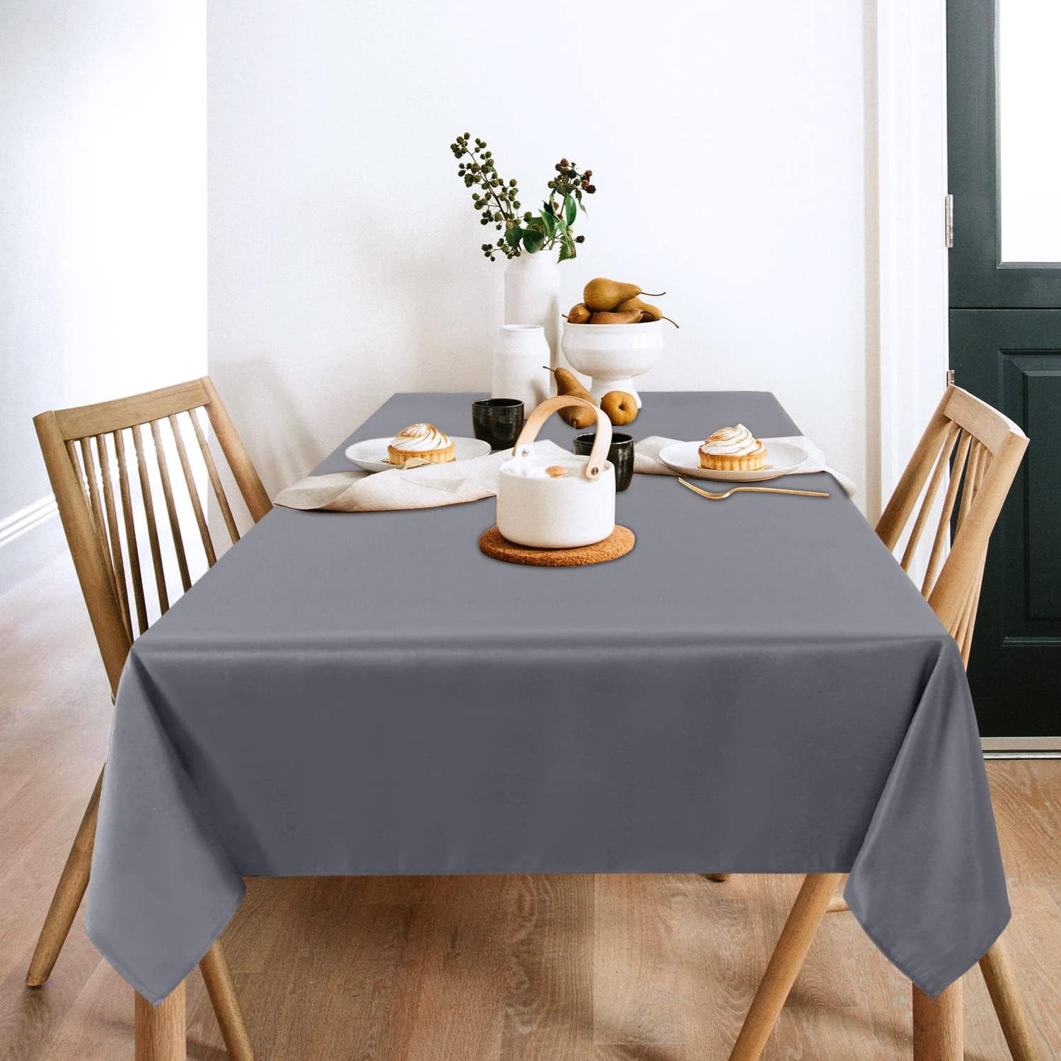 sancua 2 Pack Light Grey Tablecloth 60 x 120 Inch, Rectangle 8 Feet Table Cloth - Stain and Wrinkle Resistant Washable Polyester Table Cover for Dining Tables, Buffet Parties and Camping