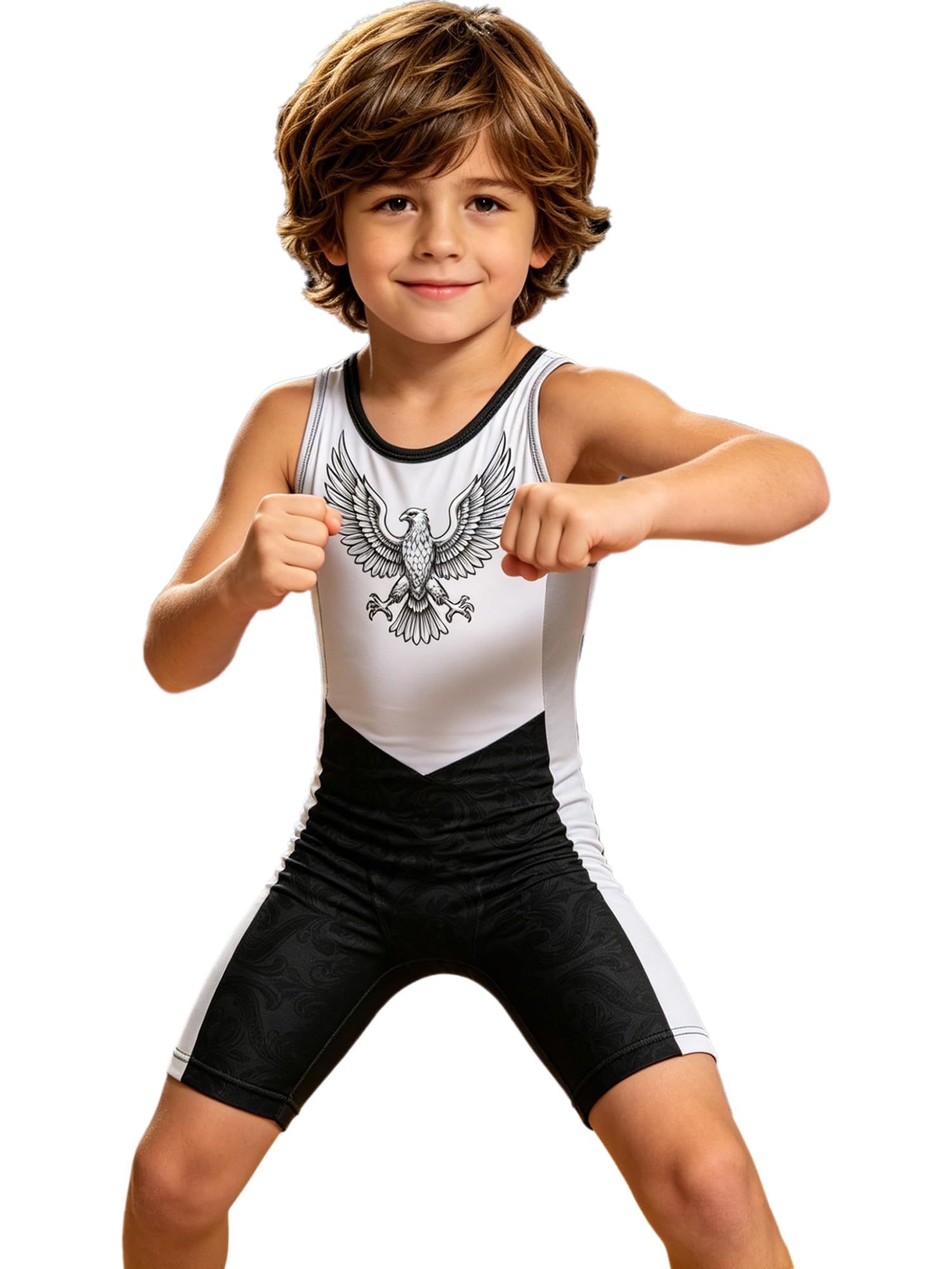 Vxuxlje Kids Boys Sports Singlet Sleeveless Workout Jumpsuit Youth Wrestling Uniform Stretchy Athletic Bodysuit Black 9-10 Years