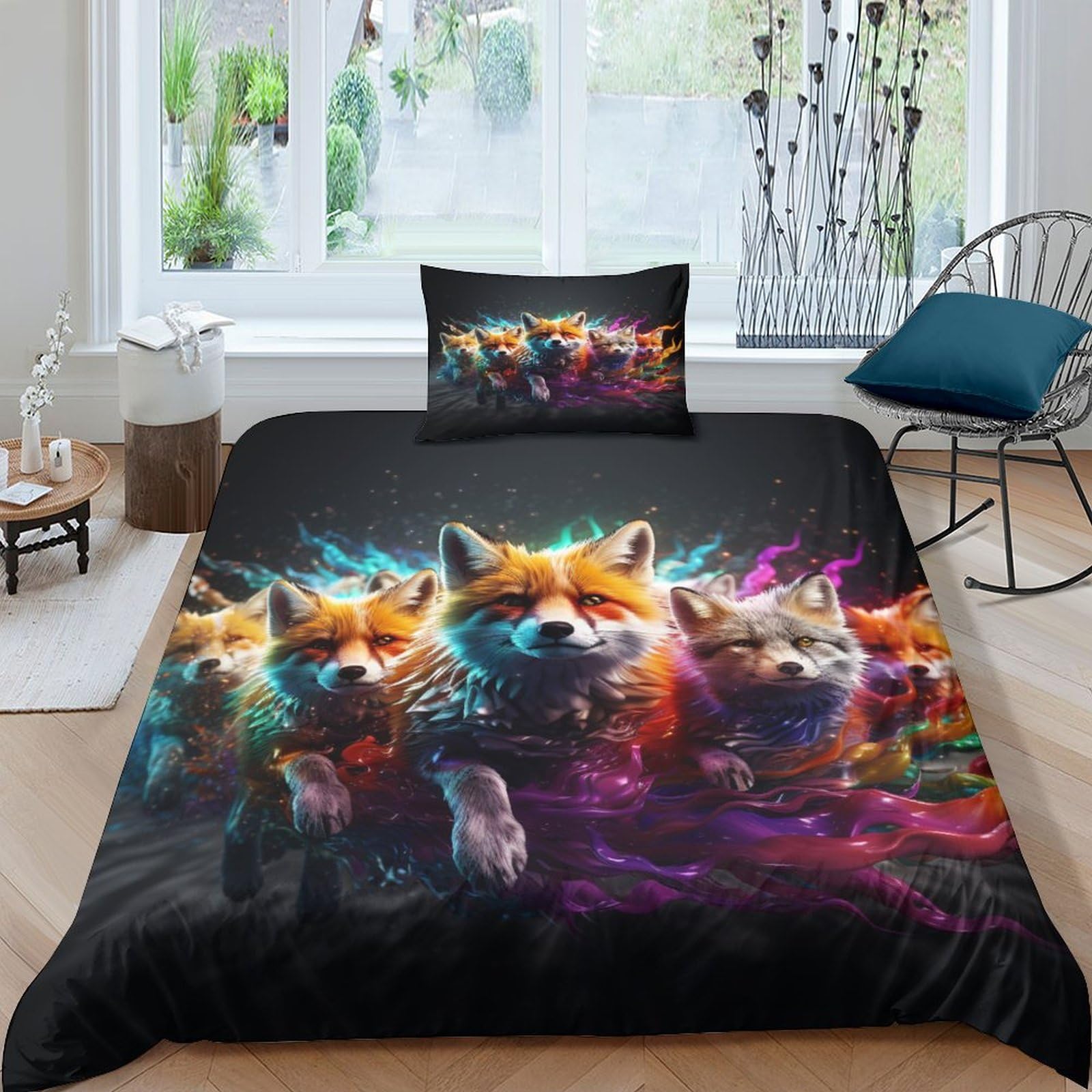 Ensemble de literie loup 3D housses de couettes 3 pièces microfibre avec taies d'oreiller