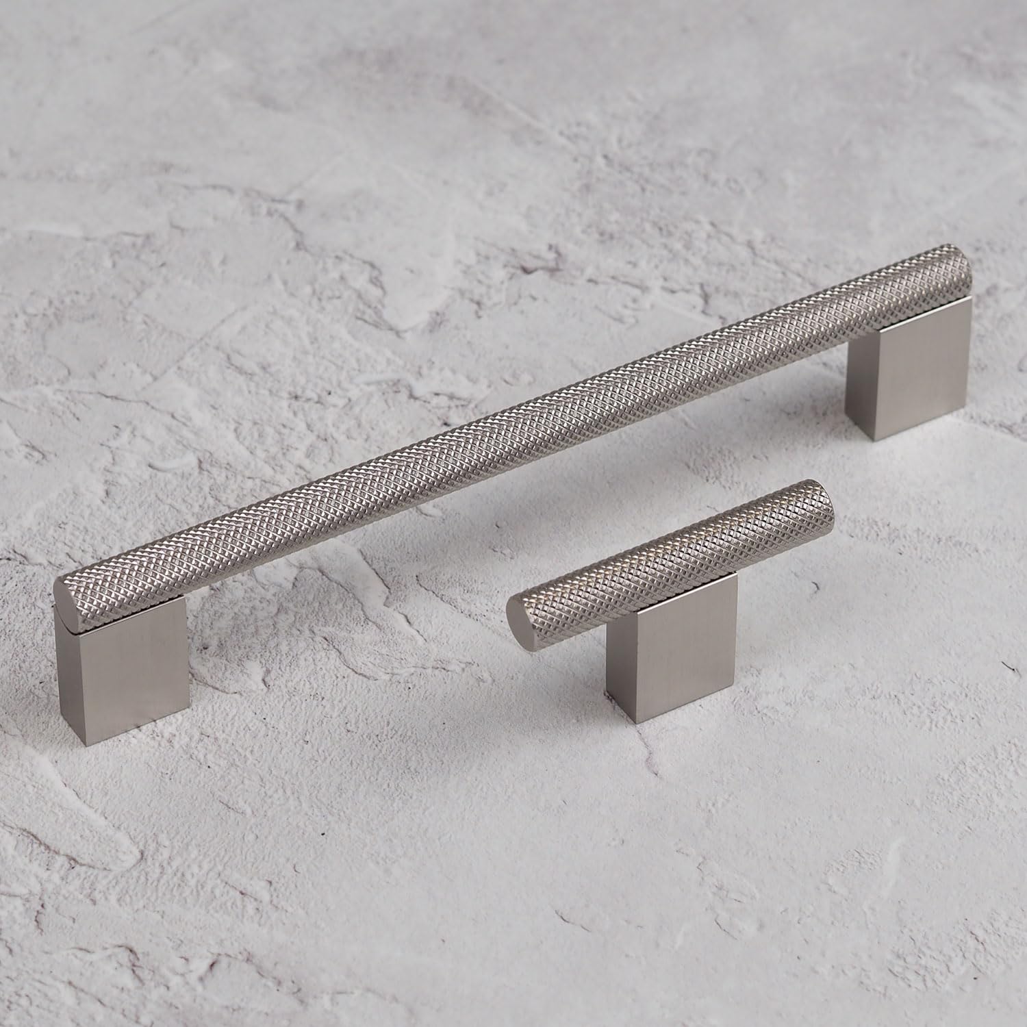 Handle & Home Brushed Nickel Kitchen Cupboard Handle 60Mm Knurled Pull 10 Pack T Bar Cabinet Drawer