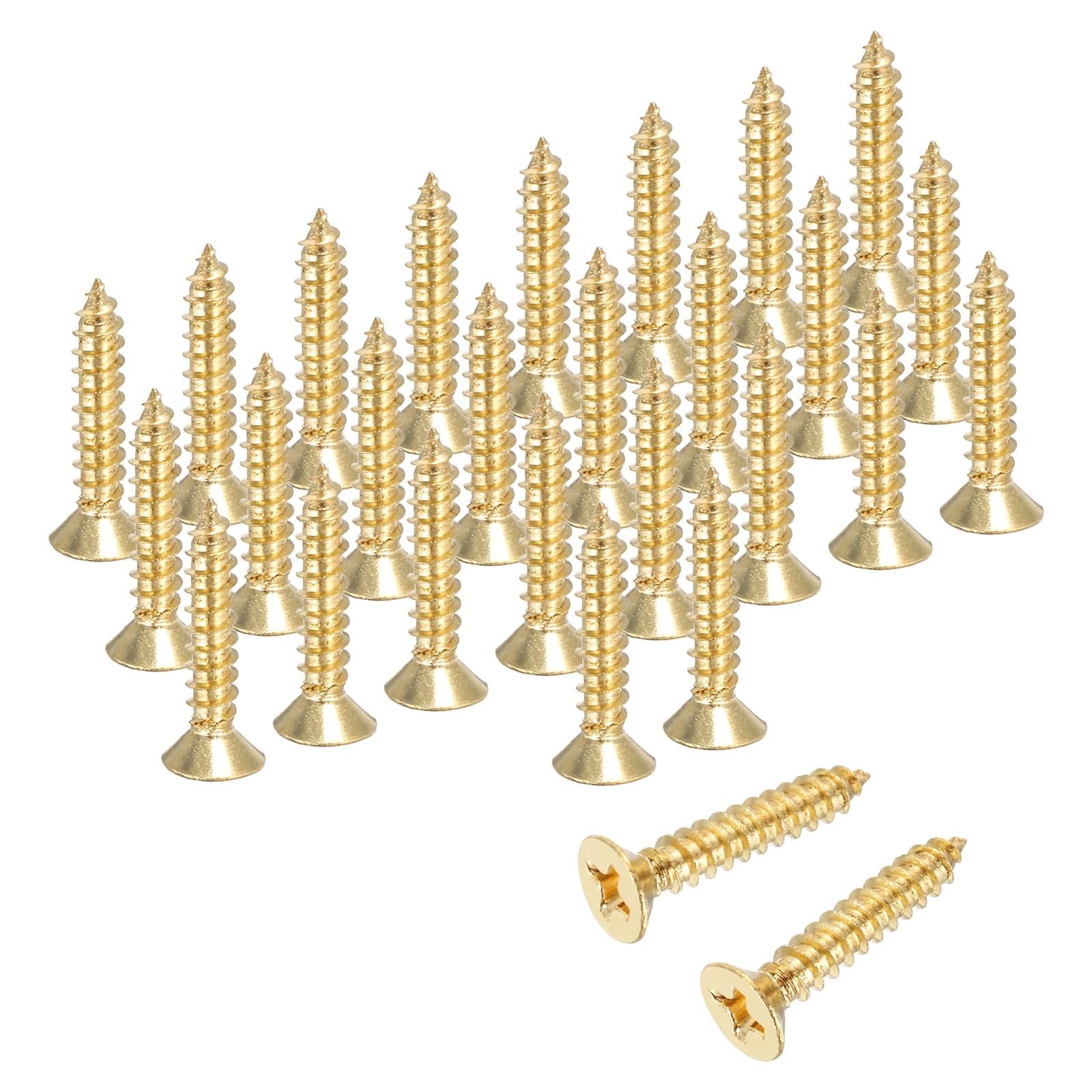 sourcing map Brass Phillips Wood Screws, M3.5 x 16mm Brass Phillips Flat Wood Screws Self-Tapping Furniture Connector for Door Hinges, Wood Crafts and DIY Projects,(Gold Tone, Pack of 28)