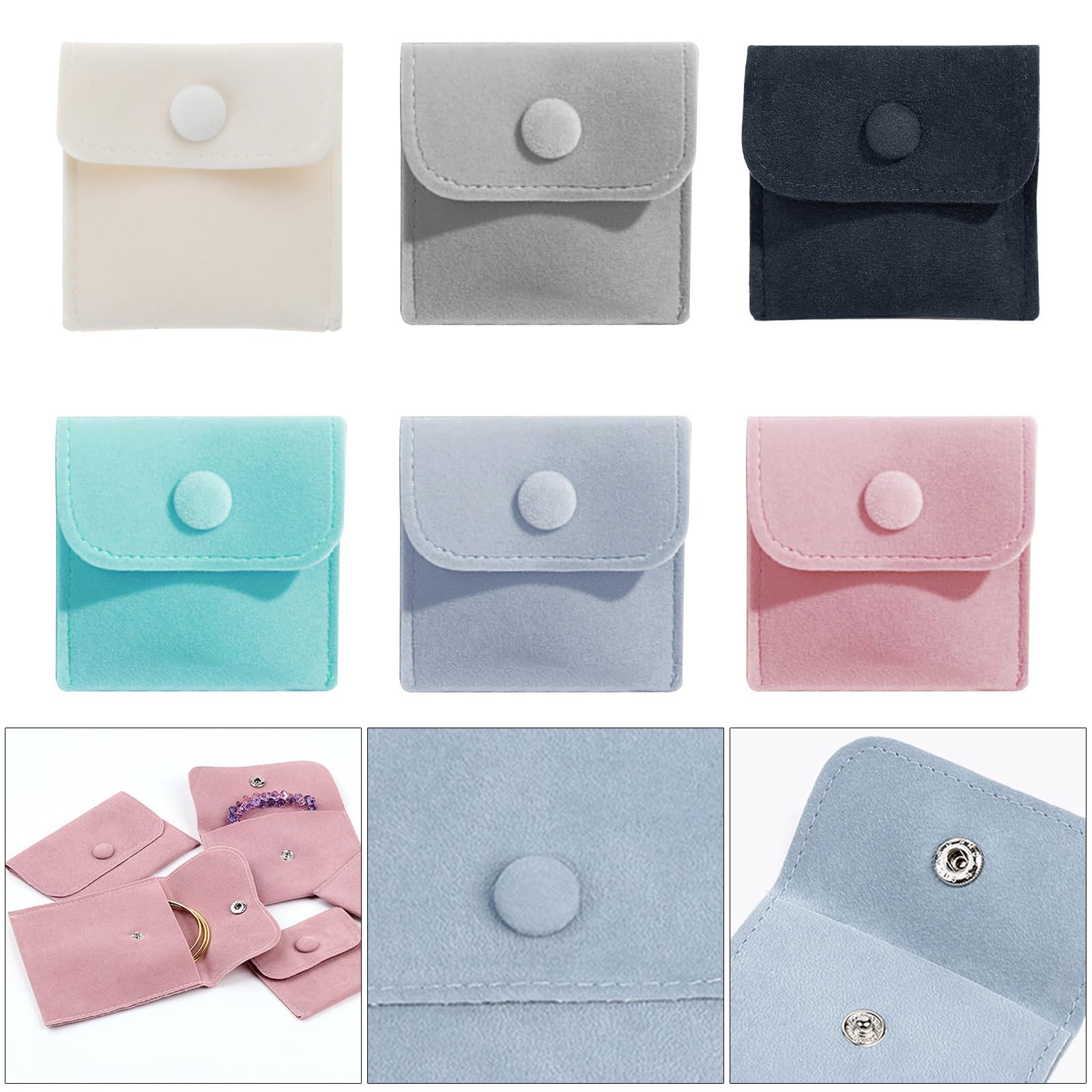 PLCPDM Soft Reusable Jewelry Bag with Closure Button Jewelry for Necklaces Rings Watch