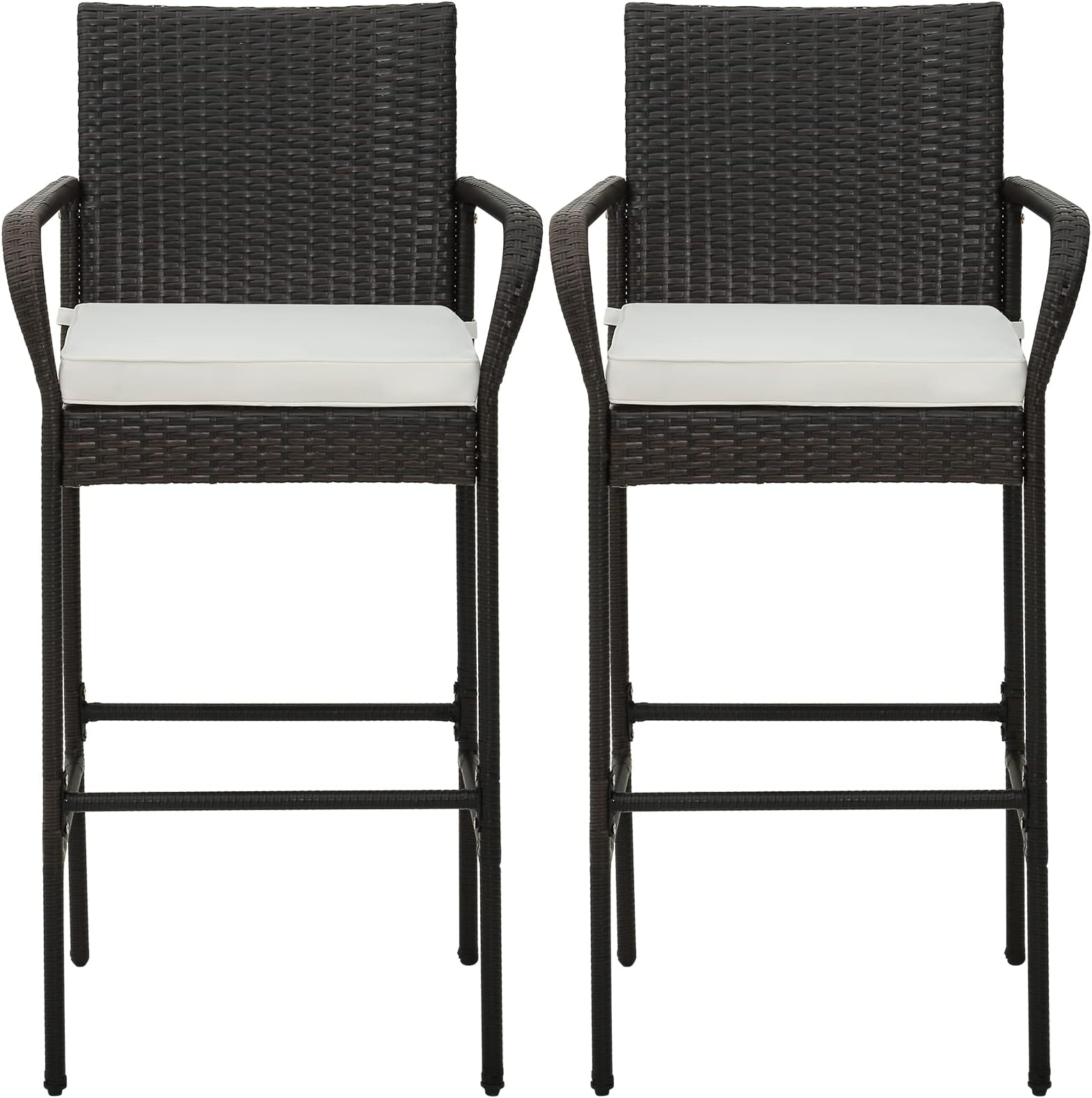 HAPPYGRILL Wicker Bar Stools Set of 2, Counter Height Chairs with Armrests