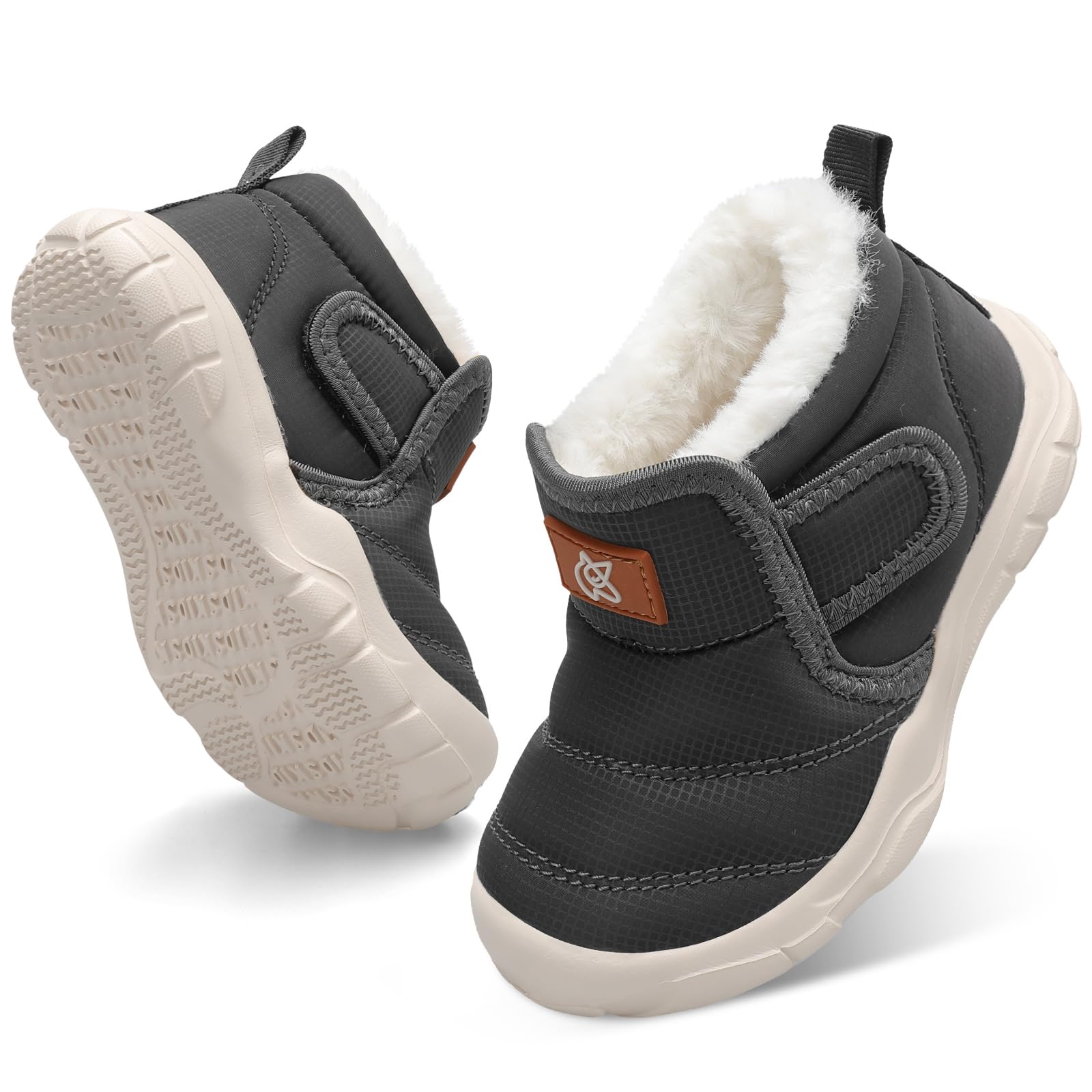 QFH Baby Boys Girls Winter Warm Shoes Cozy Fleece Snow Boots Toddler Non-Slip Walking Shoes Infant Outdoor Water Resistance Faux Fur Booties