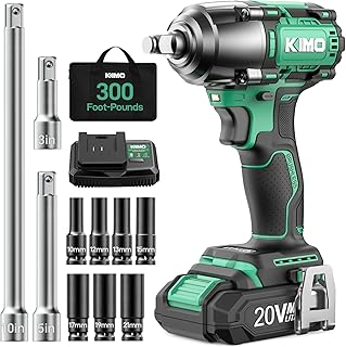 KIMO Cordless Impact Wrench 1/2", Brushless Impact Driver with 300 Ft-lb & Max Torque 3000 RPM, 20V Electric Impact Wrench...