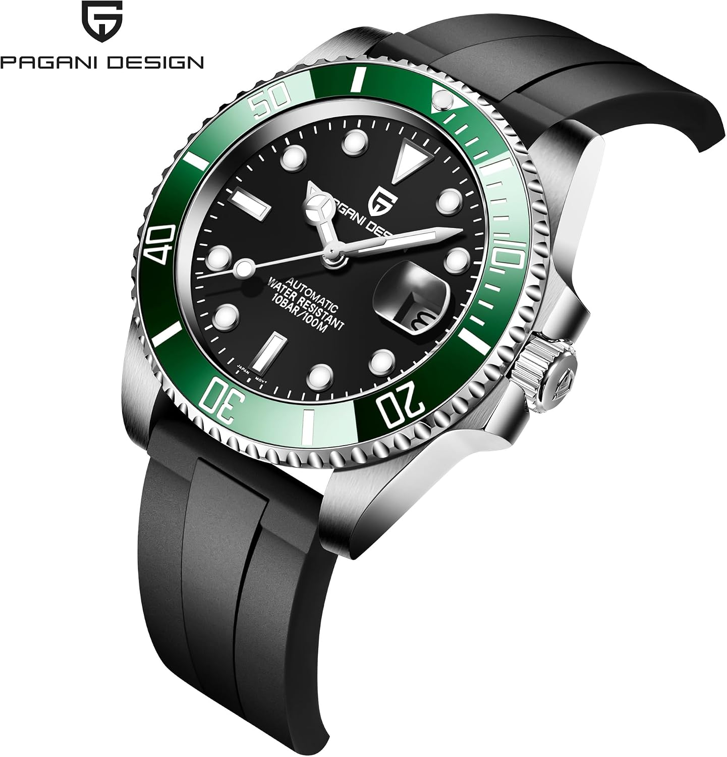 Pagani Design Men's Watch Automatic Mechanical Watch NH35 Movement Rubber Strap Sapphire Glass Waterproof Watch