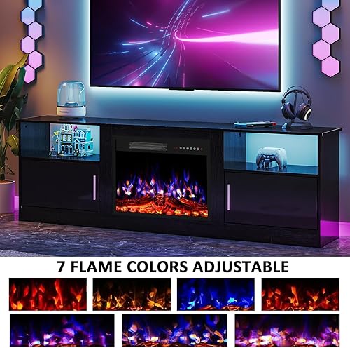 Miniatura 4 de Soporte de TV con chimenea de 70 pulgadas con chimenea eléctrica de 23 pulgadas para televisores de hasta 80 pulgadas, moderno centro de