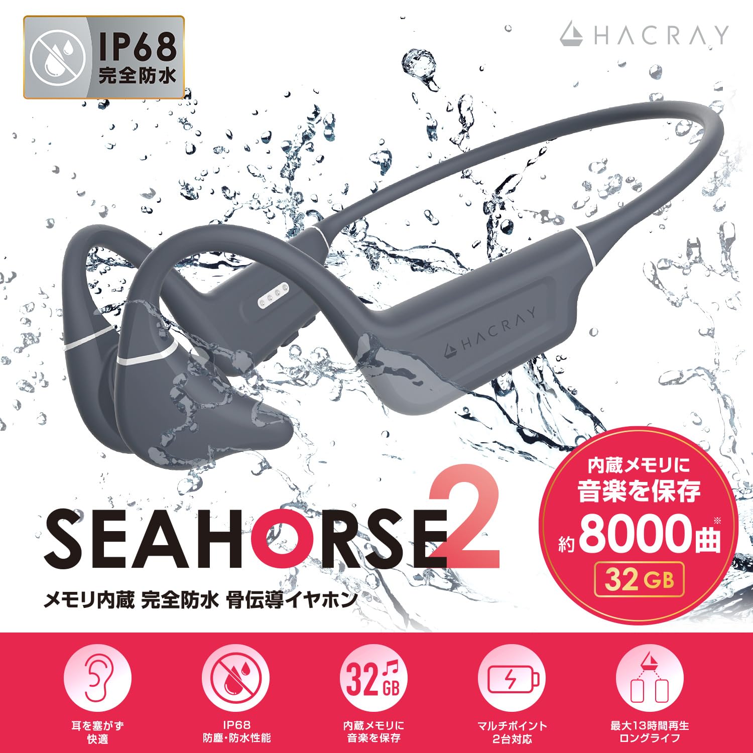 Amazon.co.jp: HACRAY 骨伝導イヤホン SeaHorse2 [IP68完全防水 32GBの