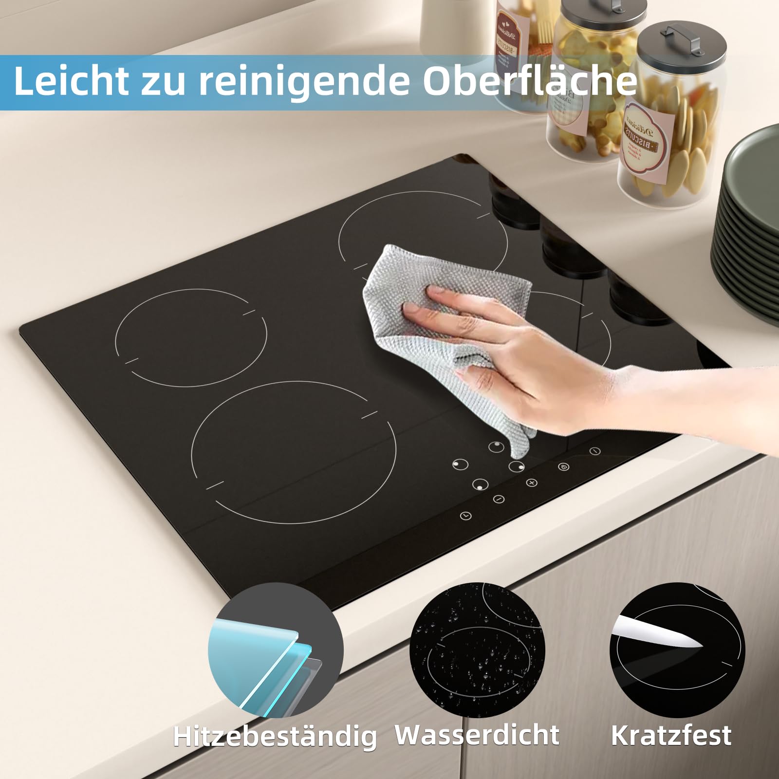 WEHIMO Domino płyta grzewcza, 4 płyty, płyta szklano-ceramiczna, 59 m, 6000 W, 9 stopni ogrzewania, sterowanie dotykowe, zabezpieczenie przed dziećmi, timer 1-99 min, nadaje się do wszystkich garnków