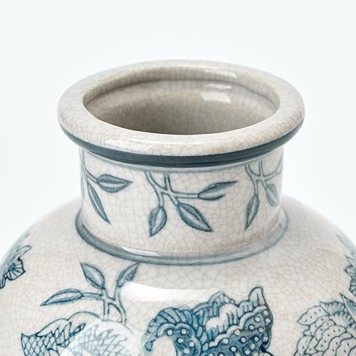 Miniatura 5 de SIDUCAL Jarrón vintage azul y blanco  Florero chino de cerámica de 6 pulgadas  Jarrón retro de porcelana azul y blanca agrietada con hielo para