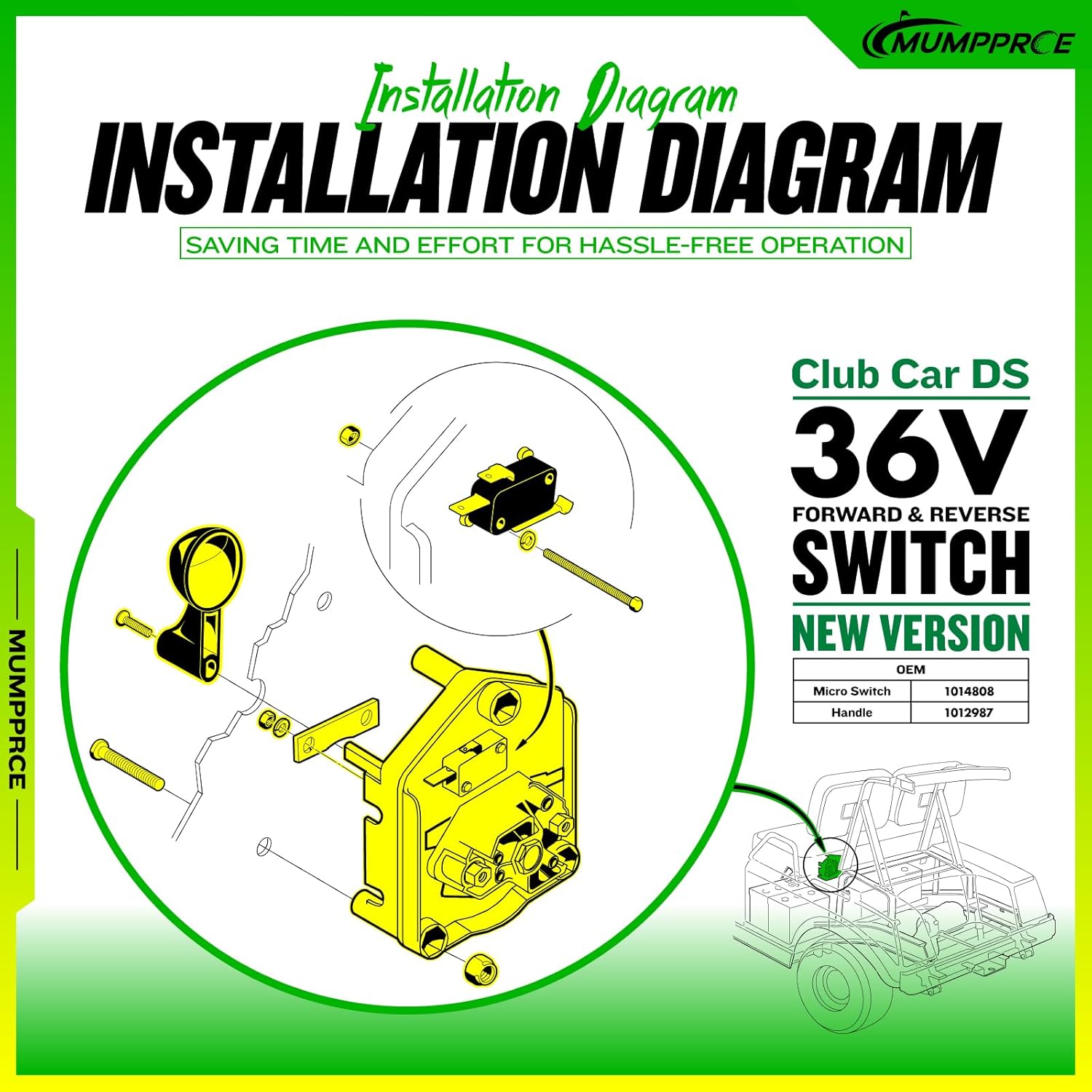 Golf Cart 36V Forward and Reverse Switch Assembly with Handle & Micro Switch, Fits Club Car DS 1983-Up Gas&Electric Golf Carts, Replace Club Car DS Forward and Reverse Switch OEM# 1011997, 101753003