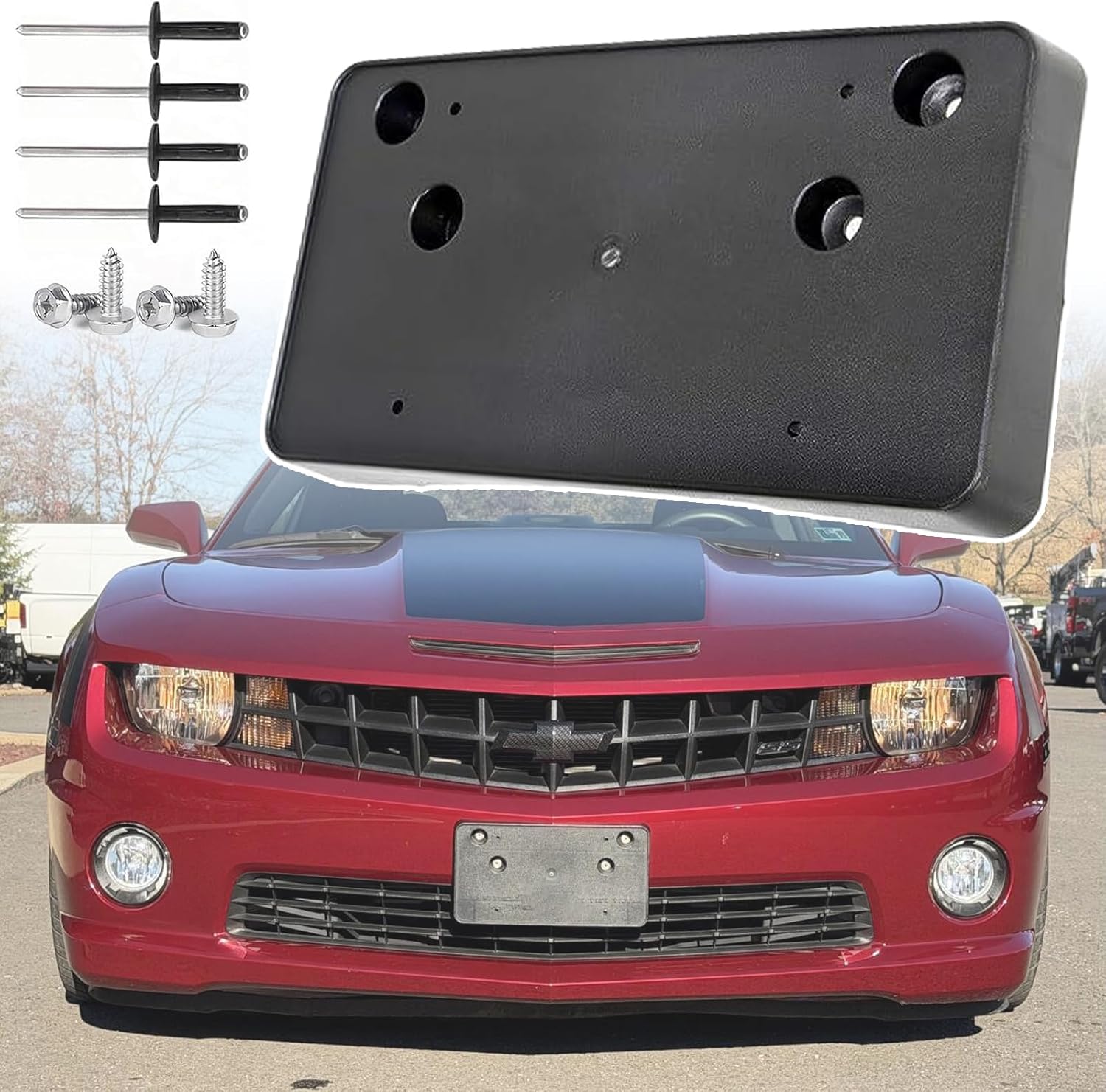 Front License Plate Frame for Chevy Camaro 2010 2011 2012 2013 Front Bumper License Plate Holder Mounting Bracket Cover Replace# 92218025 Partslink# GM1068127