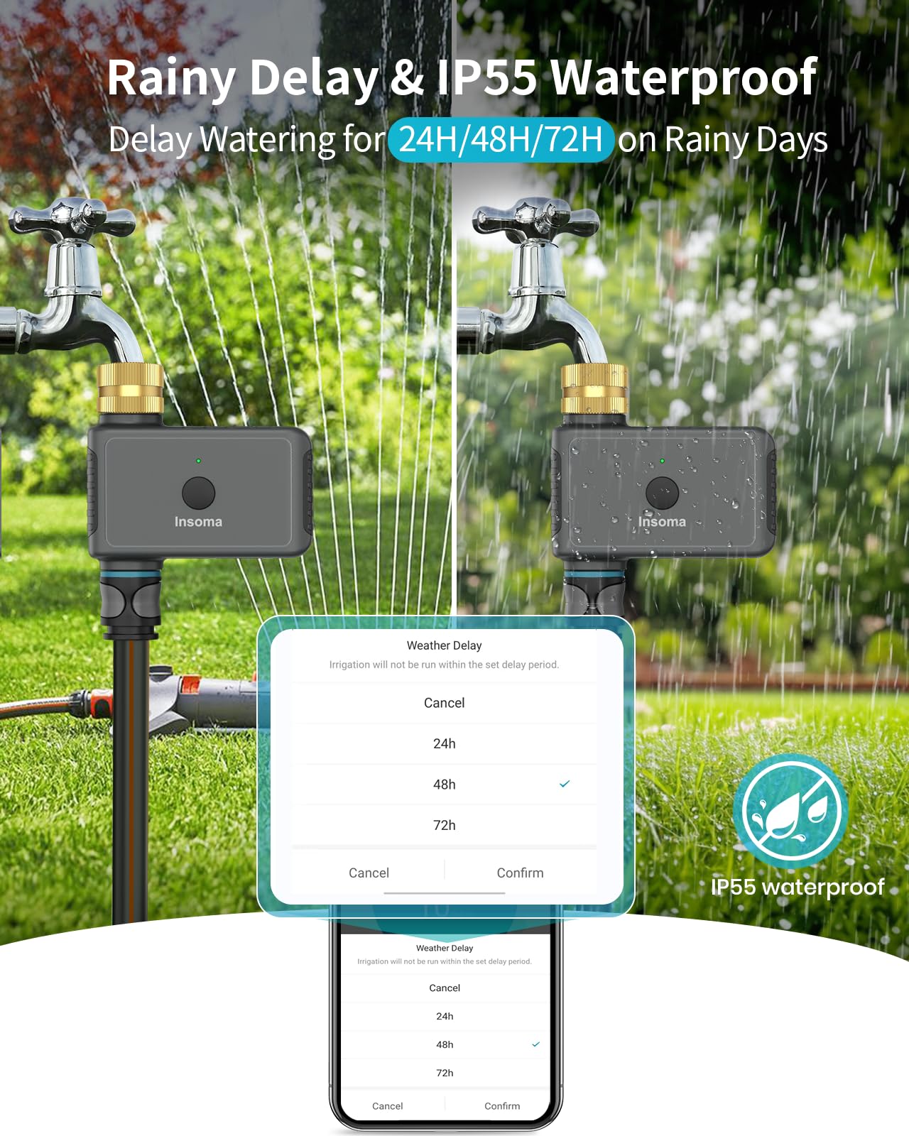 WLAN-Schlauch-Timer mit Messingeinlass, intelligenter Wasser-Timer 1 Zone, Sprinkler-Timer mit WiFi-Hub für Fernbedienung über 2,4 GHz WLAN, Sprach-/App-Steuerung mit Alexa & Google Assistant, für