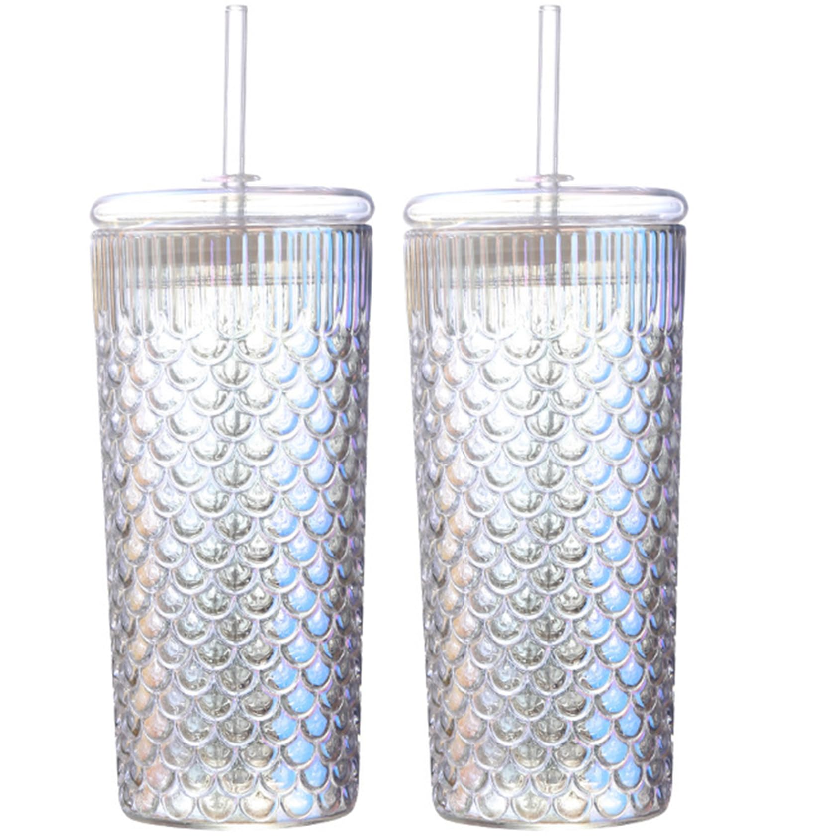 Verre à gobelet 650 ml avec couvercle et paille lot de 2 tasses colorées pour café glacé