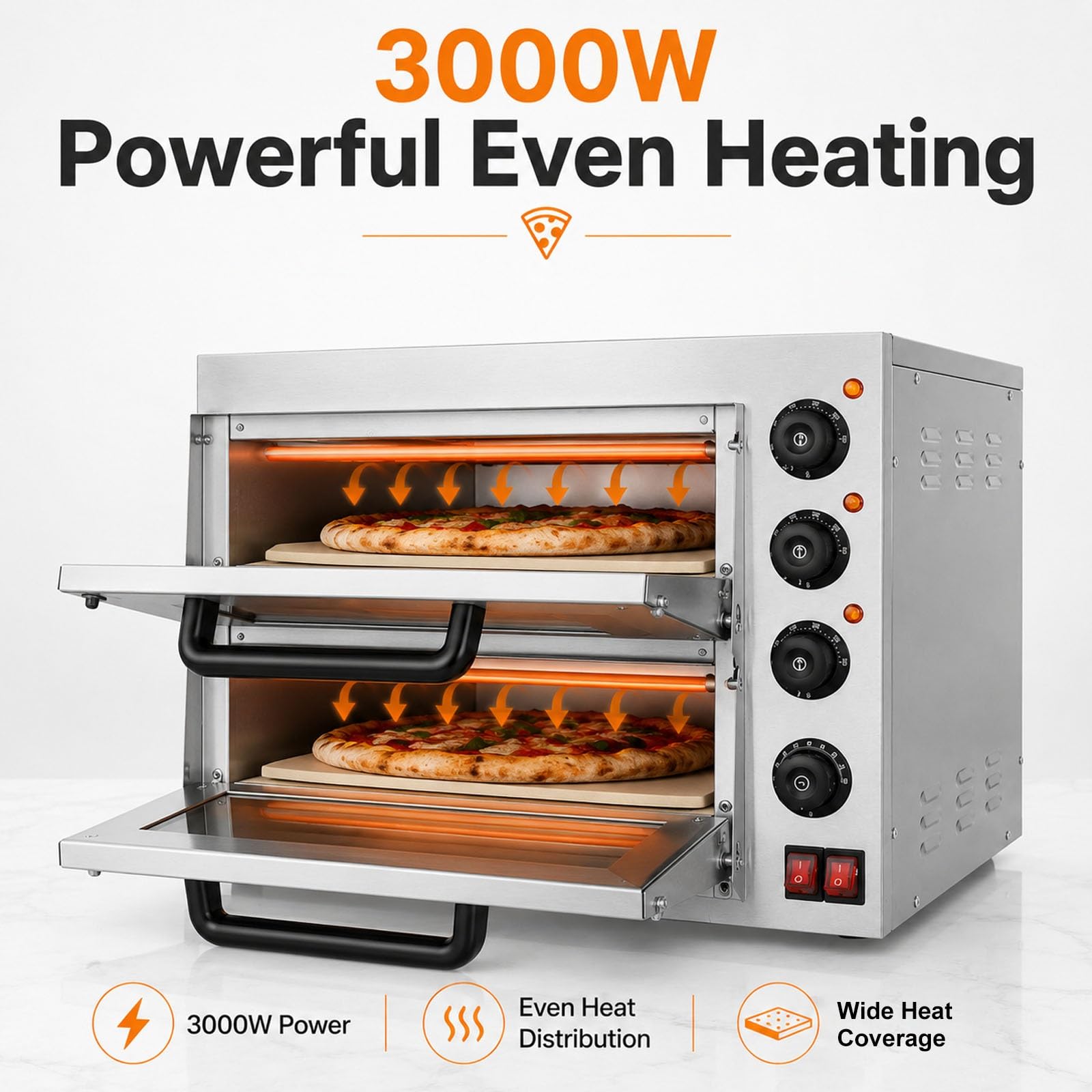 Forno per Pizza Commerciale a Doppio Piano Da 3000 W, Forno Elettrico Da Banco in Acciaio Inox Con Timer E Controllo Indipendente Della Temperatura – Forno per Interni per Ristoranti