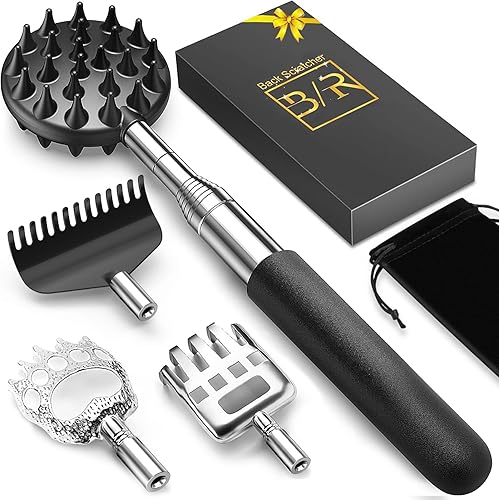 TUKUOS Rascador telescópico de espalda con 4 cabezas rascadoras desmontables, regalos para el día del padre, para hombres, para papá, hombres y