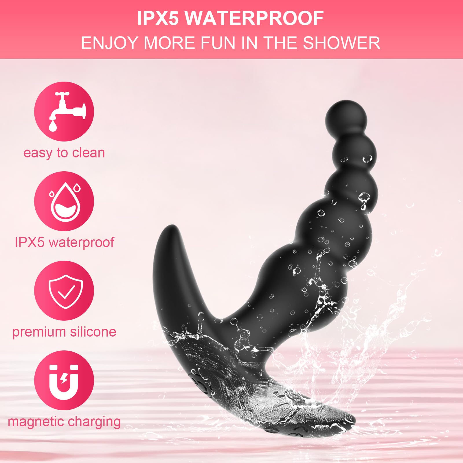 Vibrador Anal de 5 Perlas con APP y Mando a Distancia Plug Anal para Hombre, Estimulación de Próstata Juguete Anal para Parejas 9 Modos de Vibración Recargable Impermeable