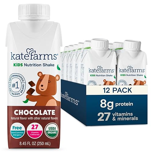 KATE FARMS Organic Kids Nutrition - Batido nutricional para niños, chocolate, 0.31 onzas de proteína, 27 vitaminas y minerales, bebida de reemplazo