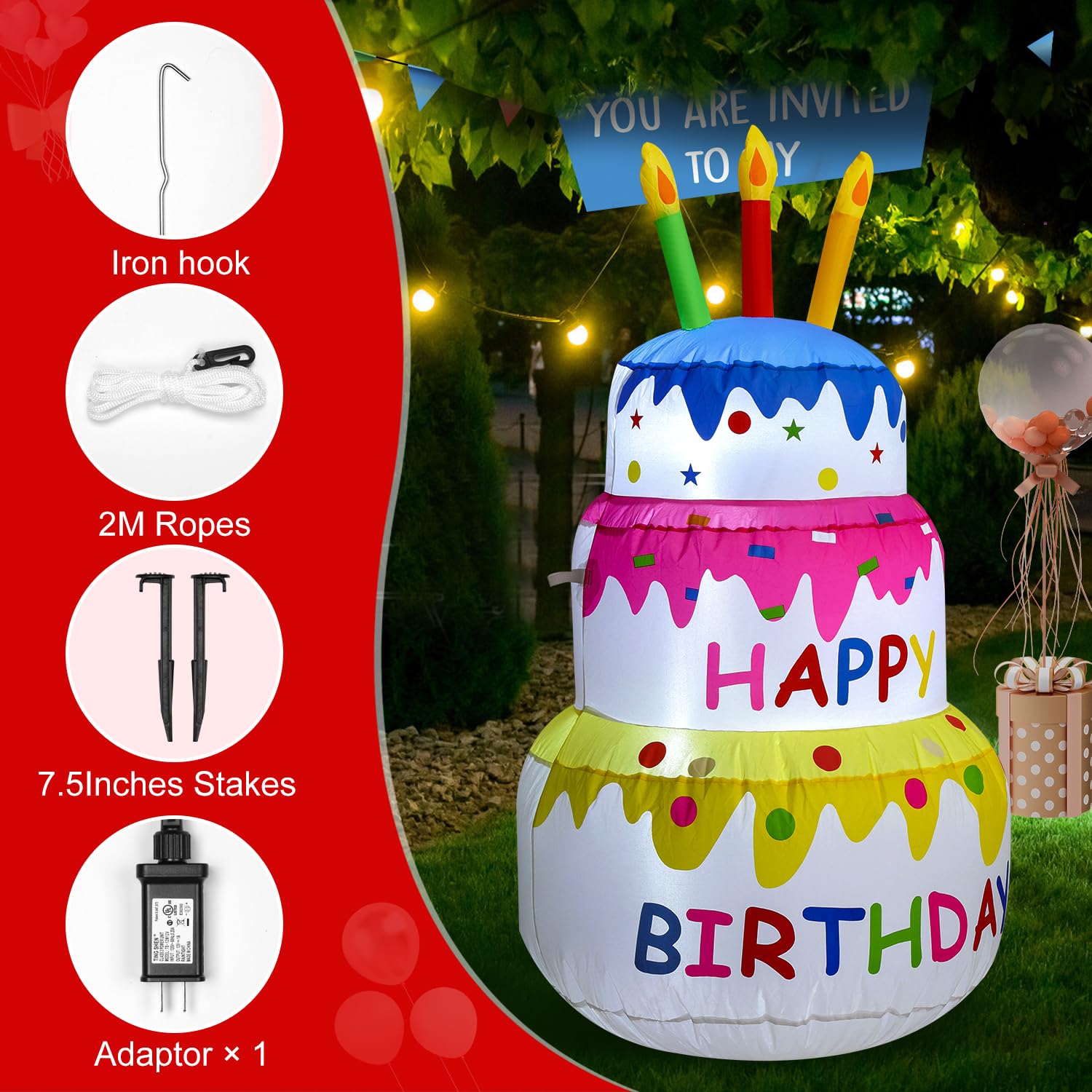 HZGDEJTG Aufblasbarer Kuchen mit Lichtern für Rasen, 1,2 m