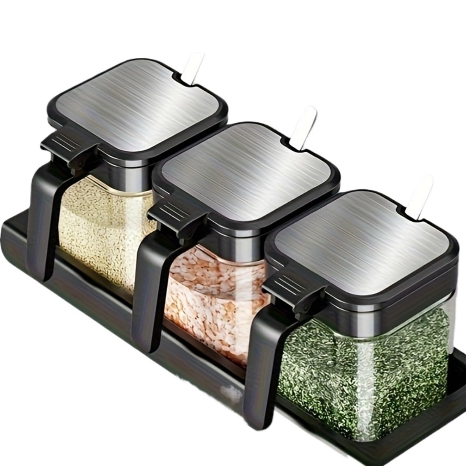 WSQHAO Glass Spice Jars With Spoon for Condiment