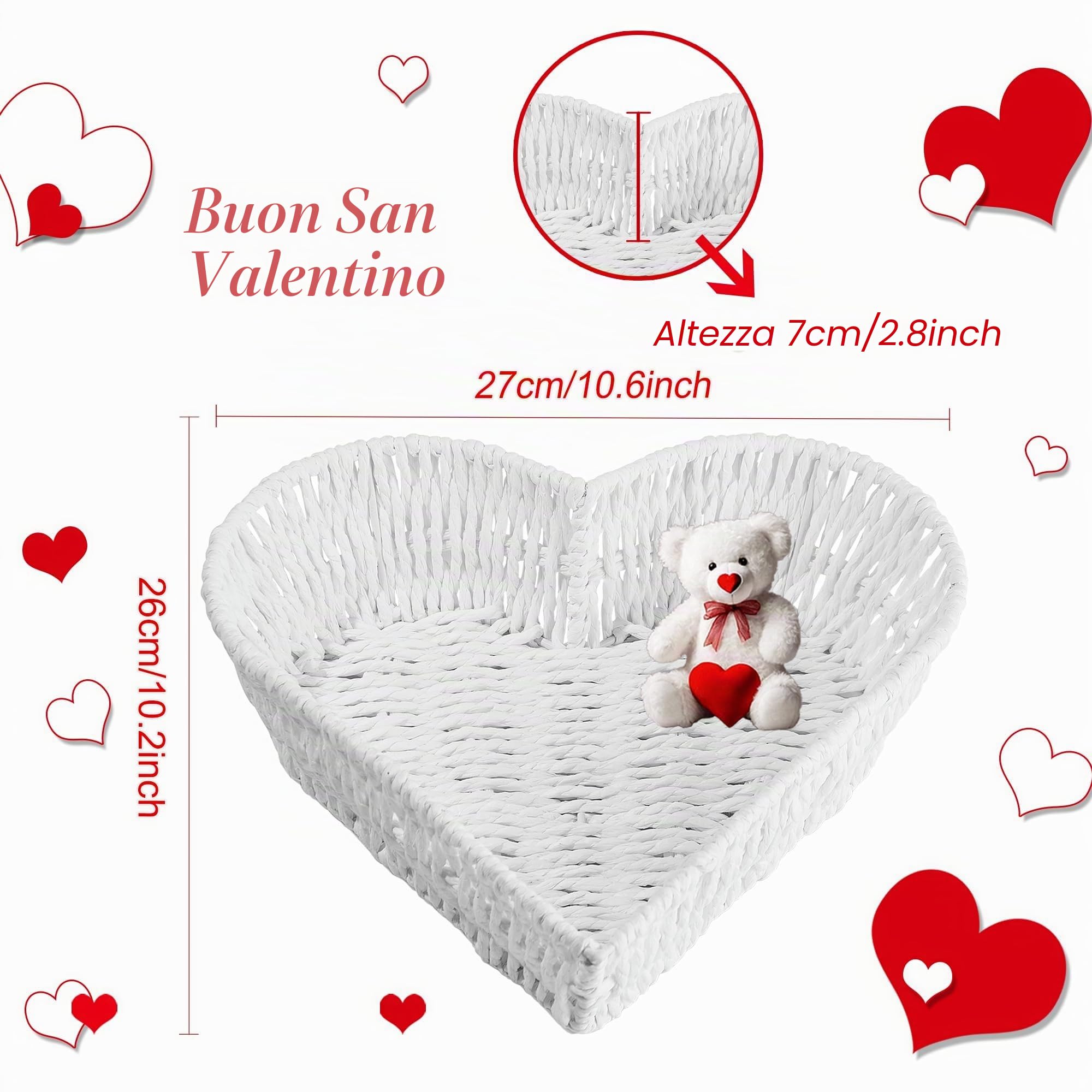 Cesto bianco a forma di cuore in rattan - Cestino portaoggetti intrecciato a mano per pane, frutta, verdura e decorazioni - Accessori per la casa